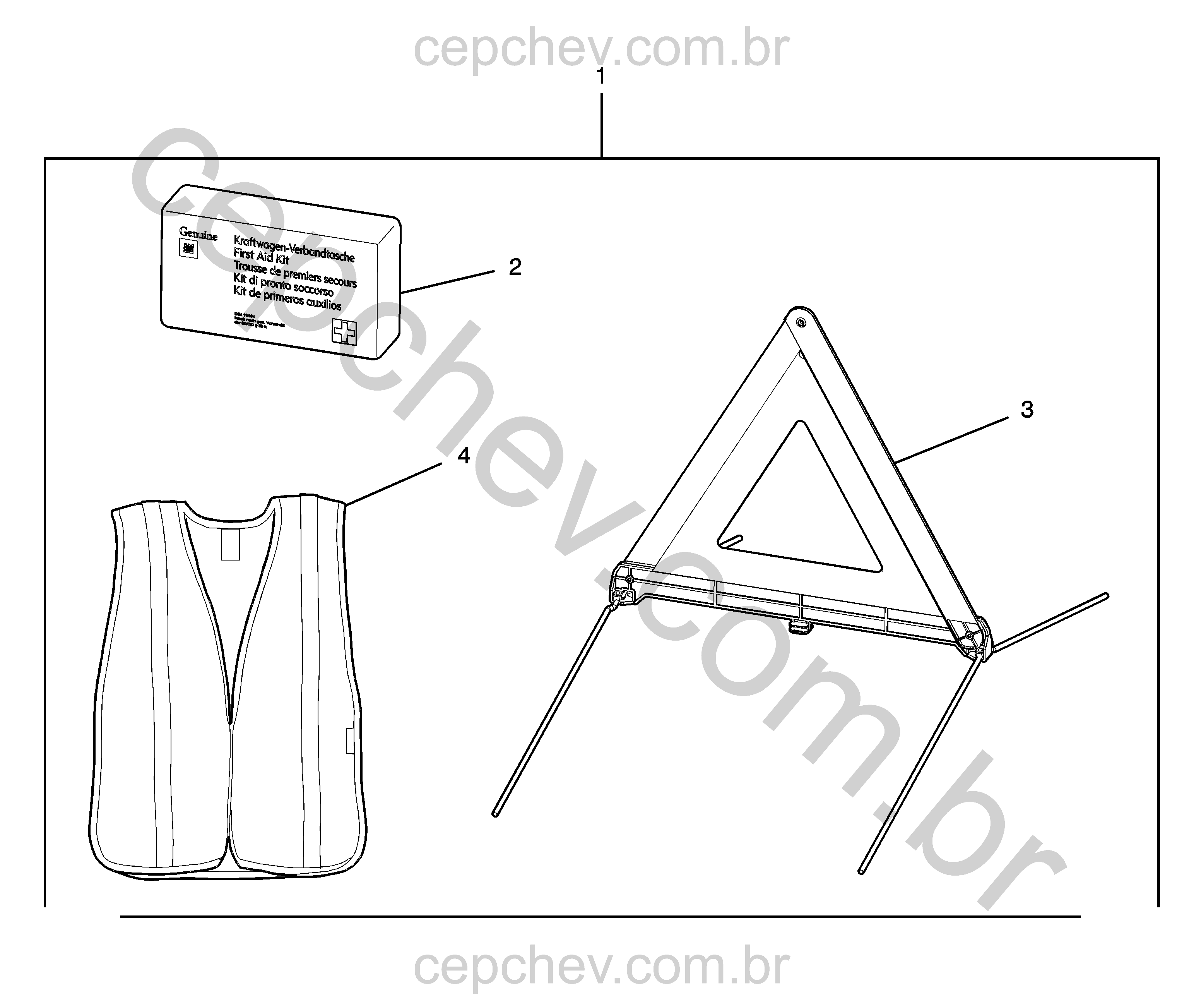 Equipamentos de emergência e segurança veicular para primeiros socorros e sinalização