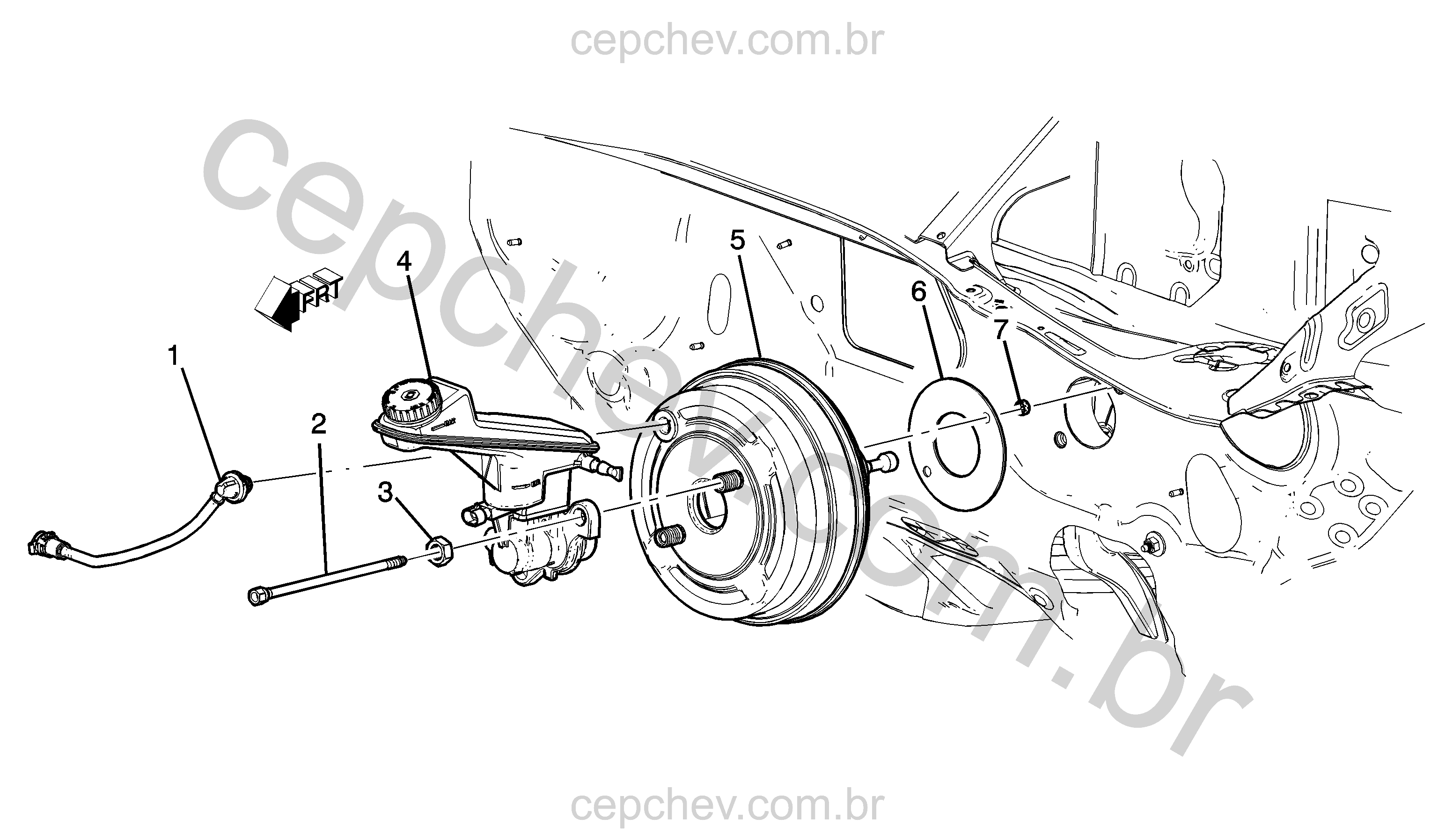 Montagem do servomotor e cilindro mestre do freio (2013–2014) transmissão manual
