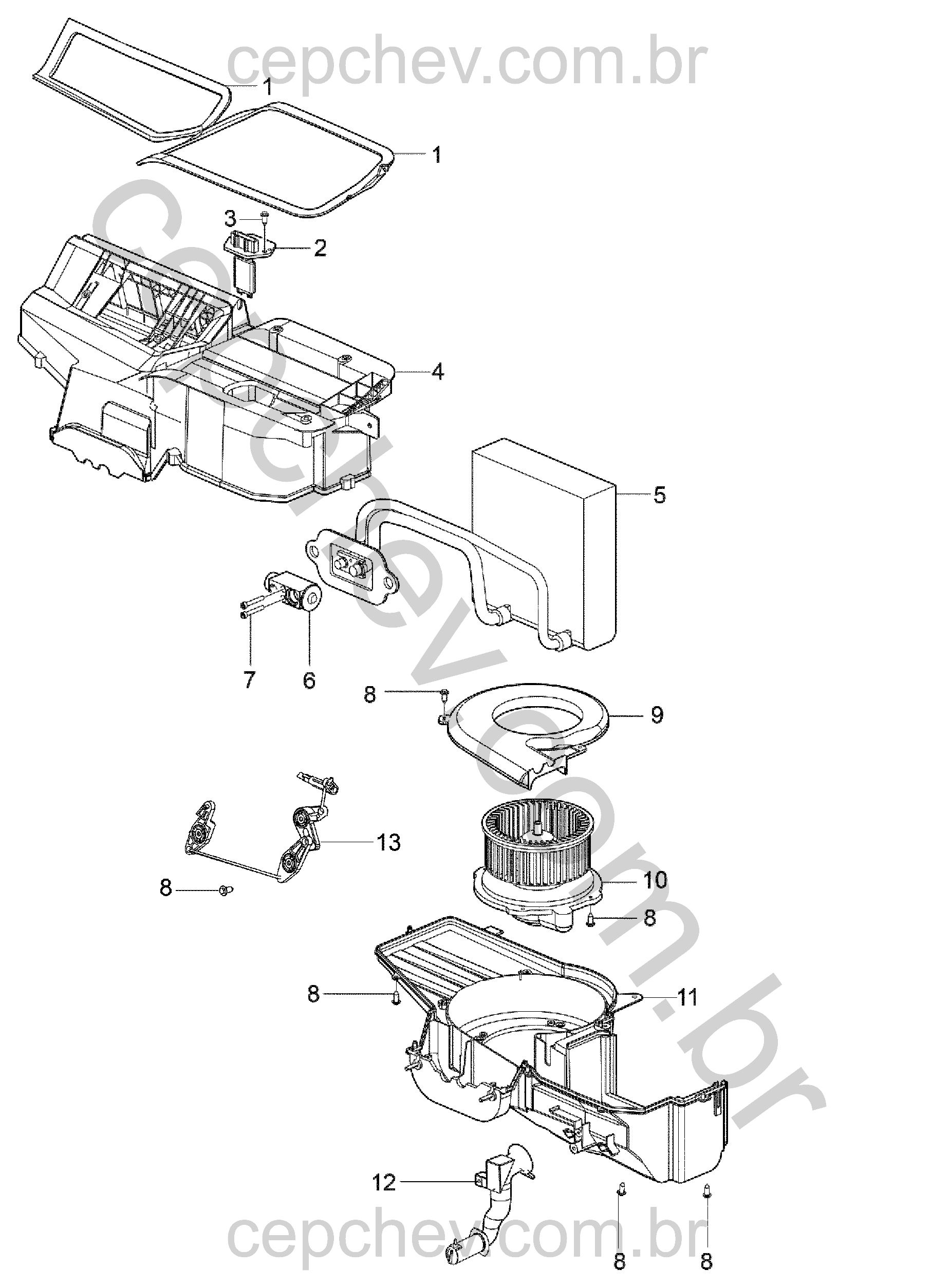 Conjunto evaporador e componentes do ar-condicionado (2009–2010)