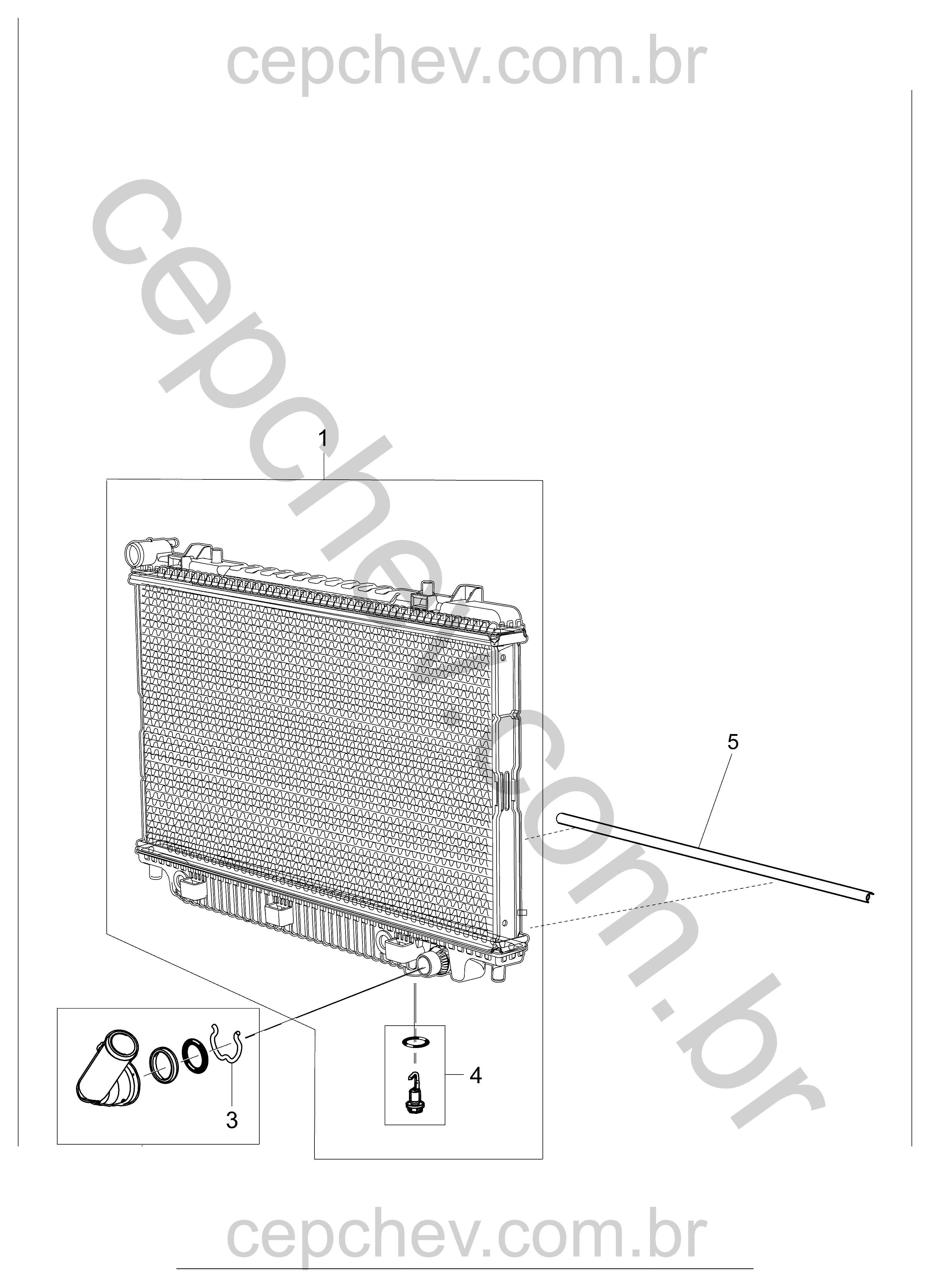 Conjunto radiador V6 com tubos, drenos e grampos essenciais