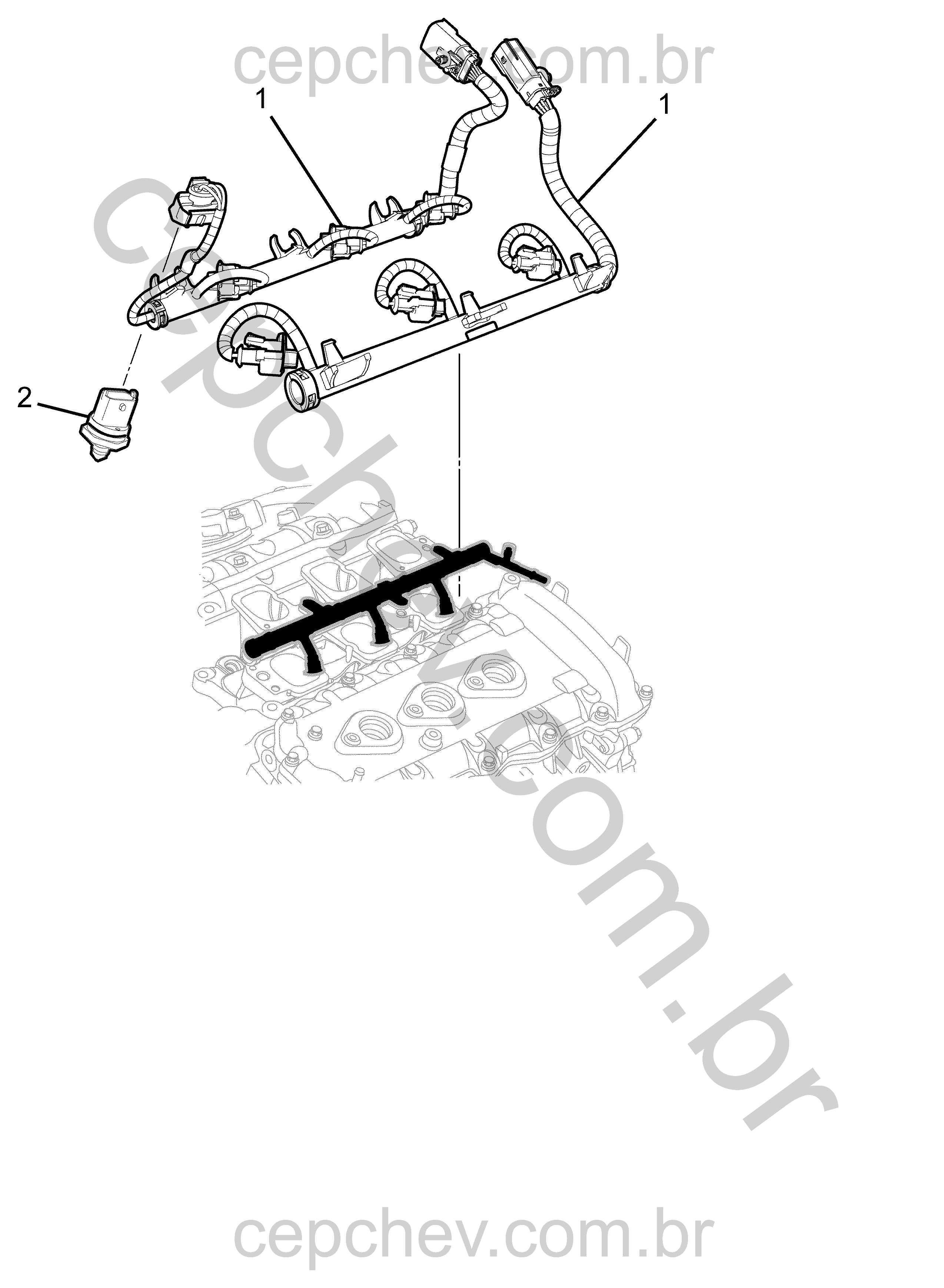 Chicote e fiação do motor e injetor de combustível (LLT)