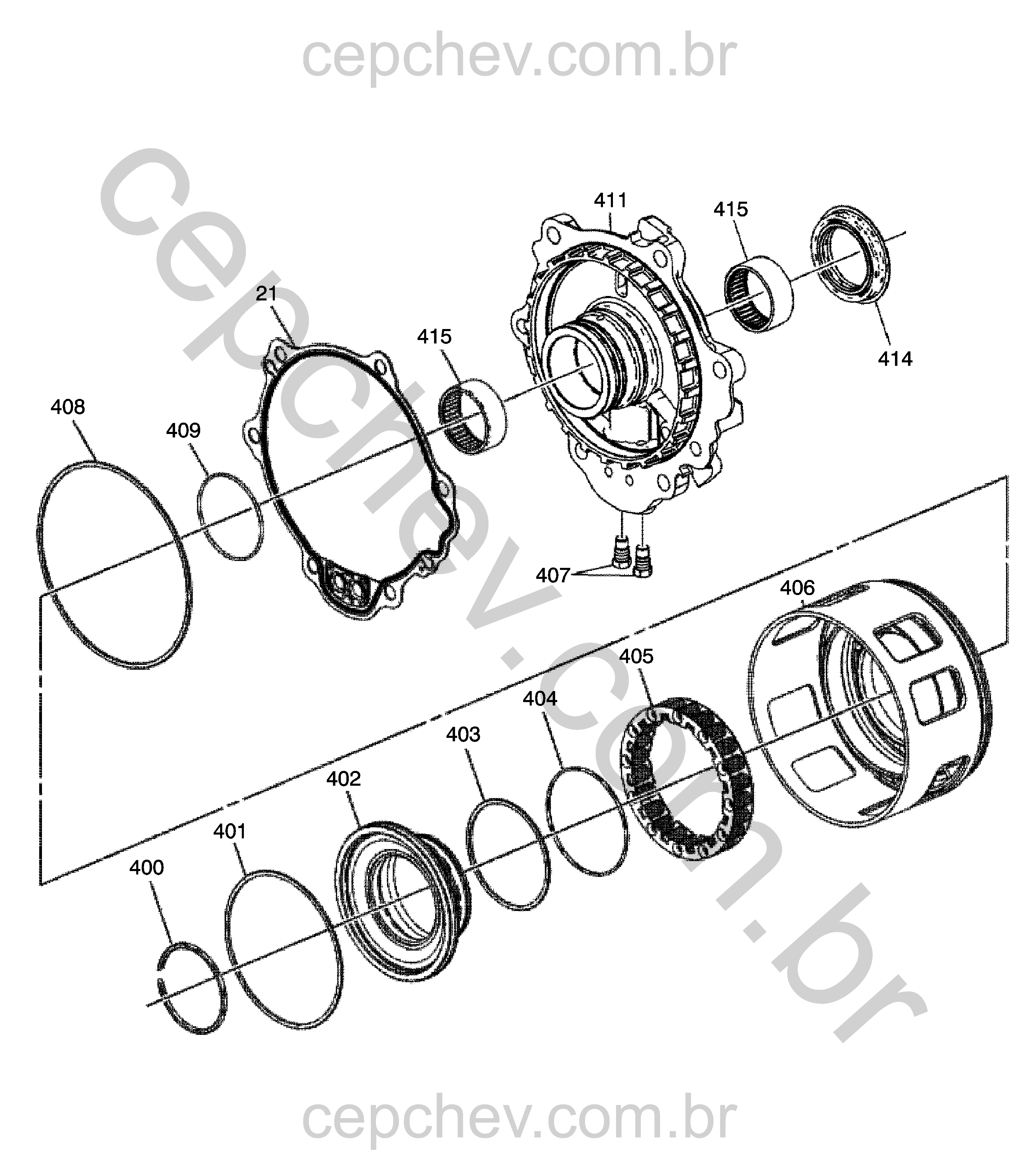 Transmissão automática (M5U) (8L90) conjunto extensão e componentes internos