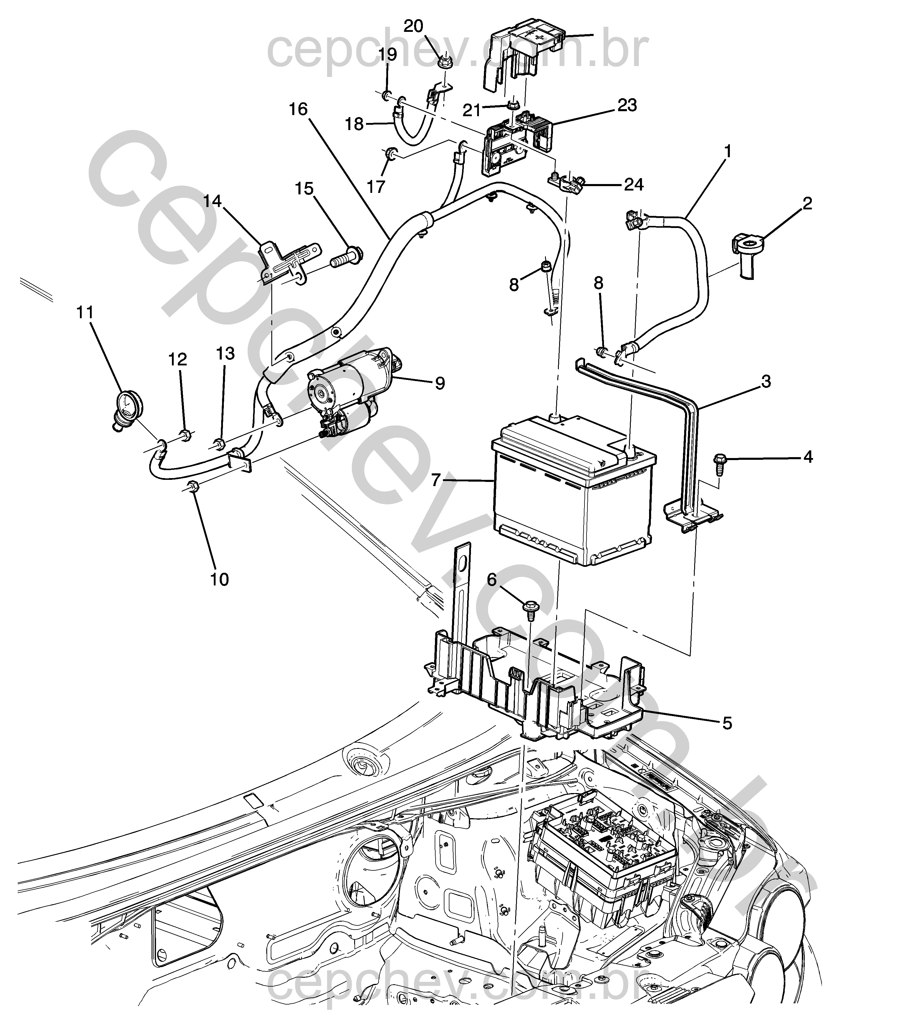 Suporte e cabos da bateria para motor 1.6 (LFJ)
