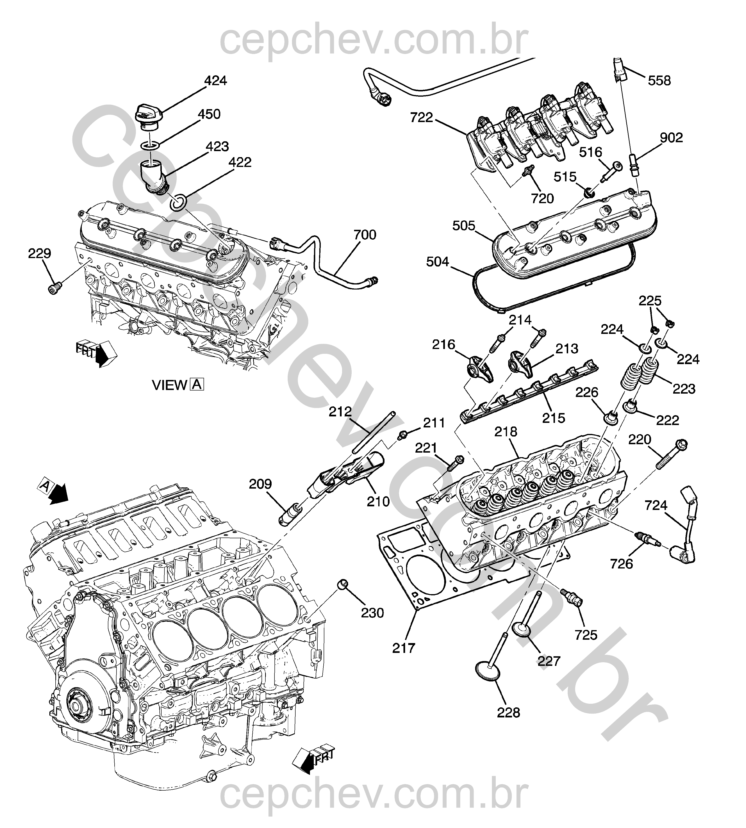 Cabeçote do motor 6.2L V8 e peças relacionadas (L99/6.2J)