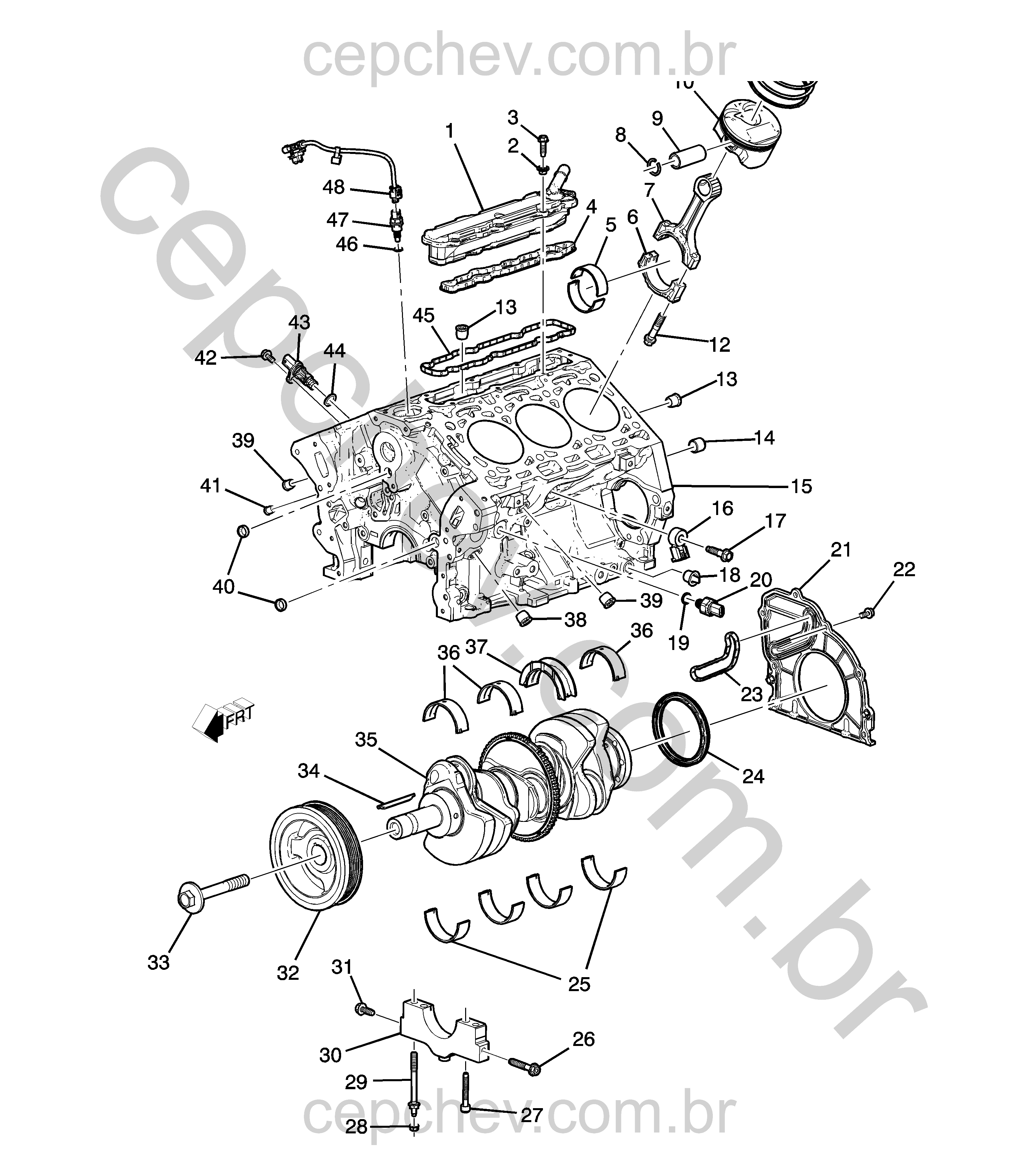 Conjunto motor 3.6L L6 bloco, pistão, rolamento e sensores (LGX/3.6S)