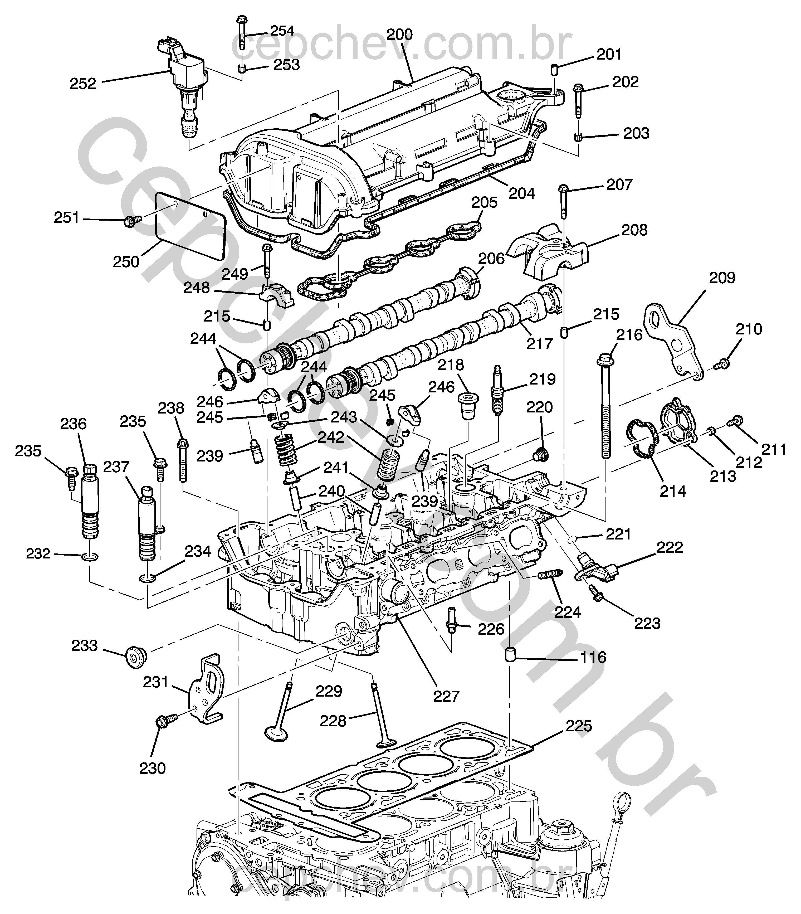 Conjunto motor 2.4L L4 cabeçote e peças relacionadas de vedação e comando