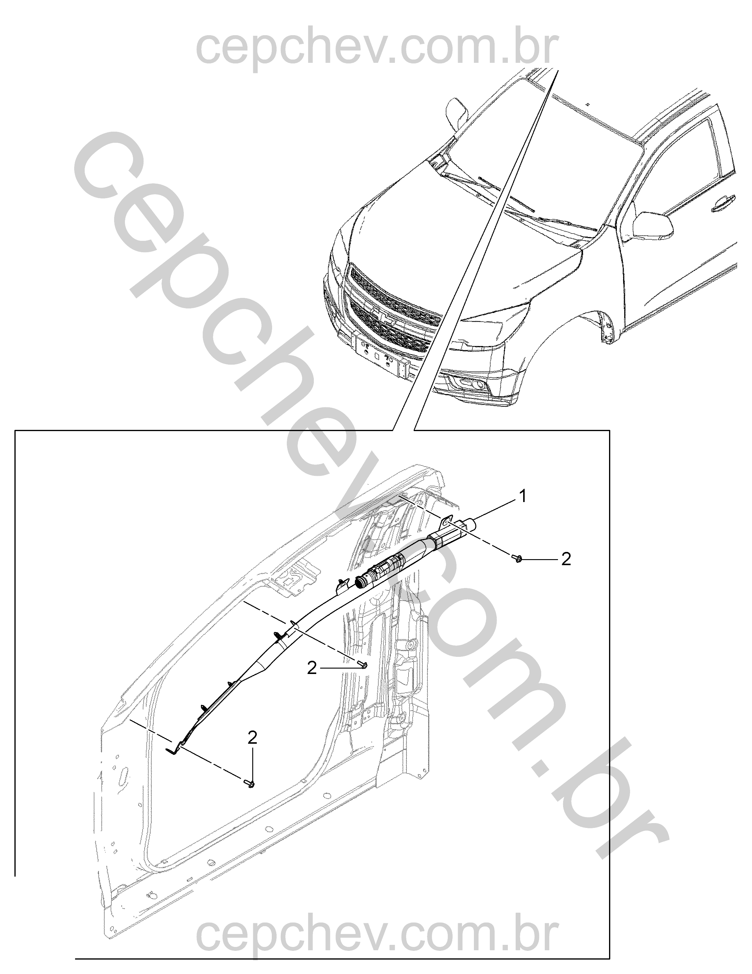 Sistema airbag do teto com trilhos e sensores de impacto lateral