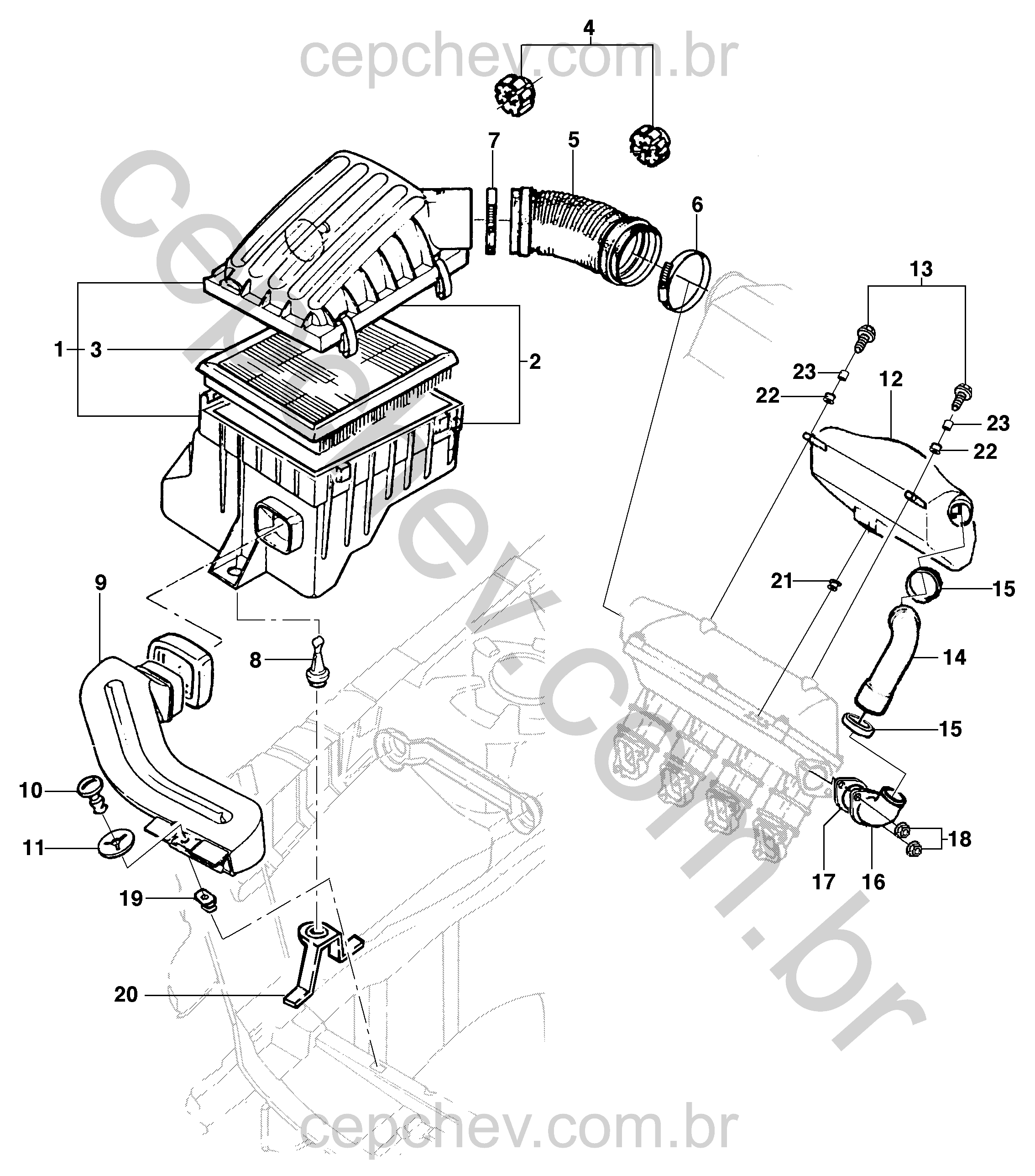 Sistema de filtro e admissão de ar para motor diesel 1.7L