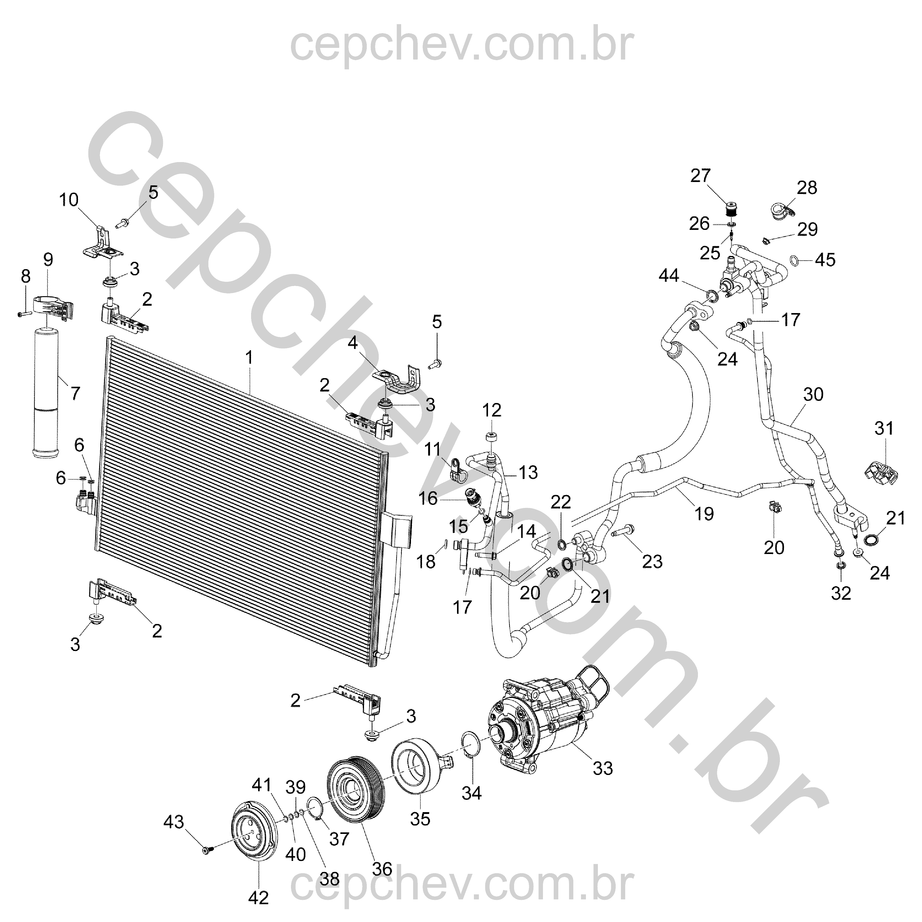 Sistema de refrigeração do ar-condicionado com compressor, condensador e evaporador