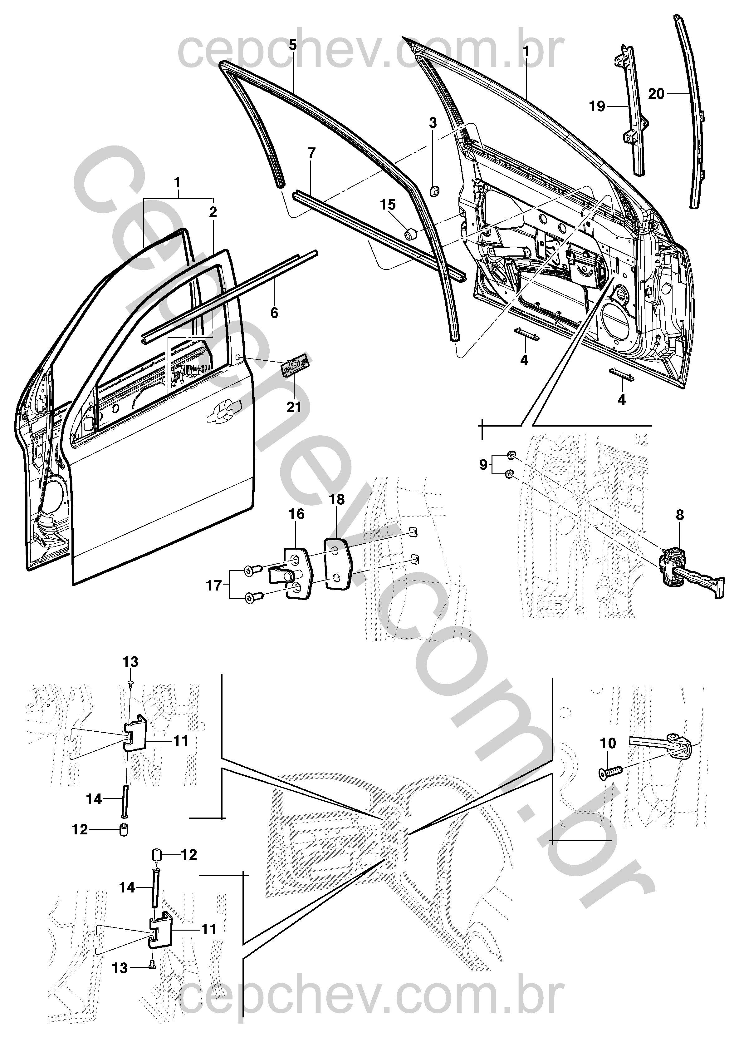 Porta dianteira e componentes (Hatch/Sedan)