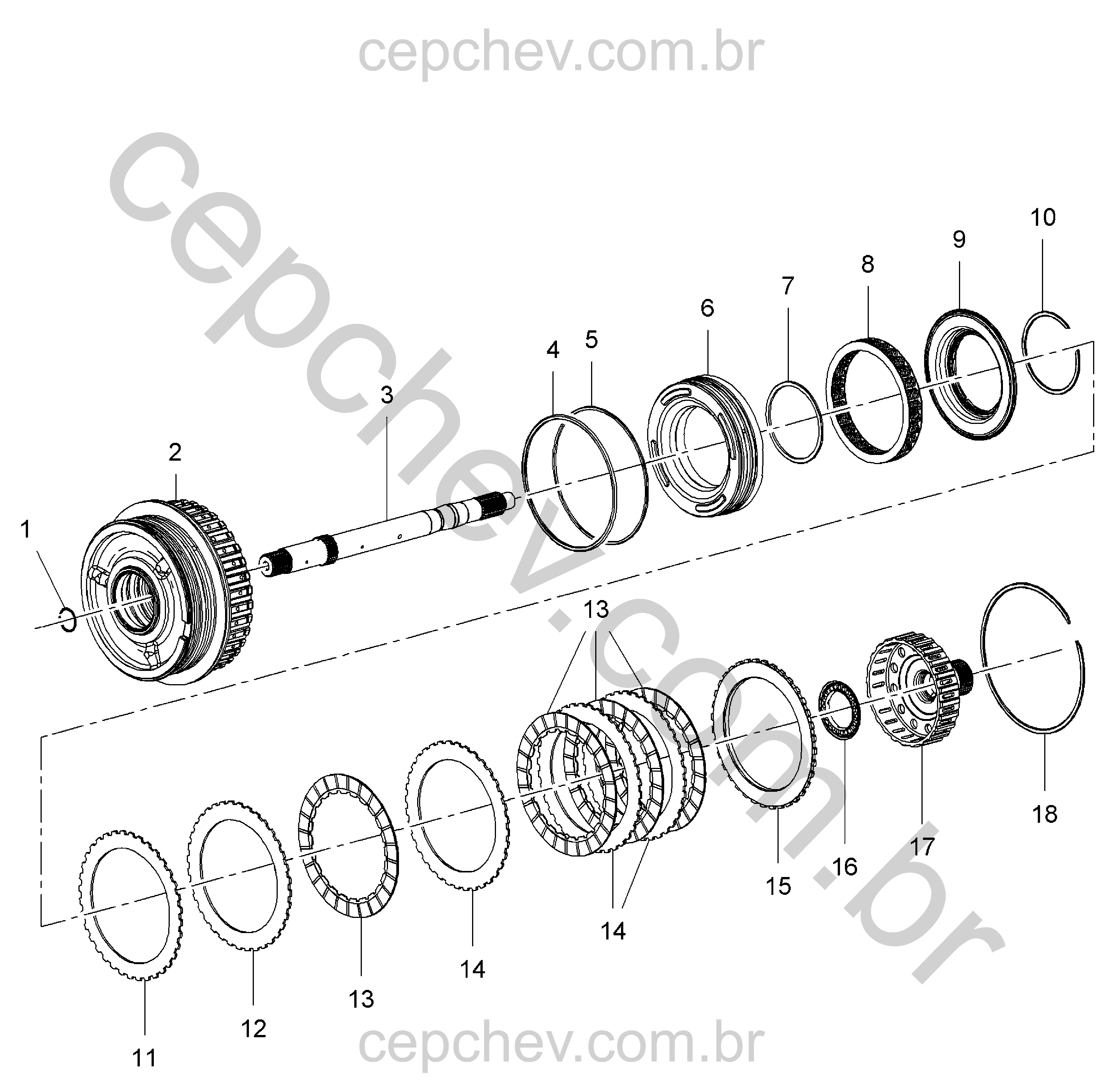 Transmissão automática e embreagem 3-5-Ré e 4-5-6 (Ø97,39 mm)