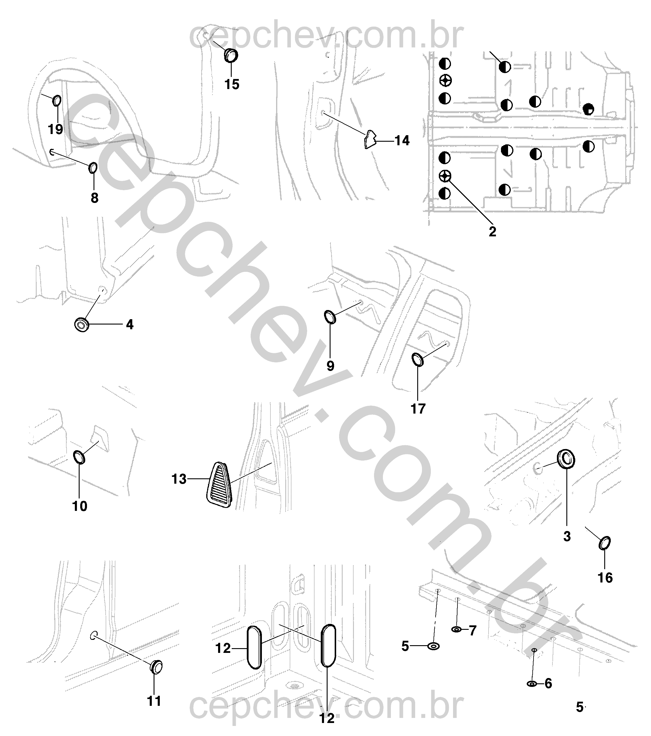 Bujões e orifícios para drenagem e vedação da carroceria (20–46 mm)