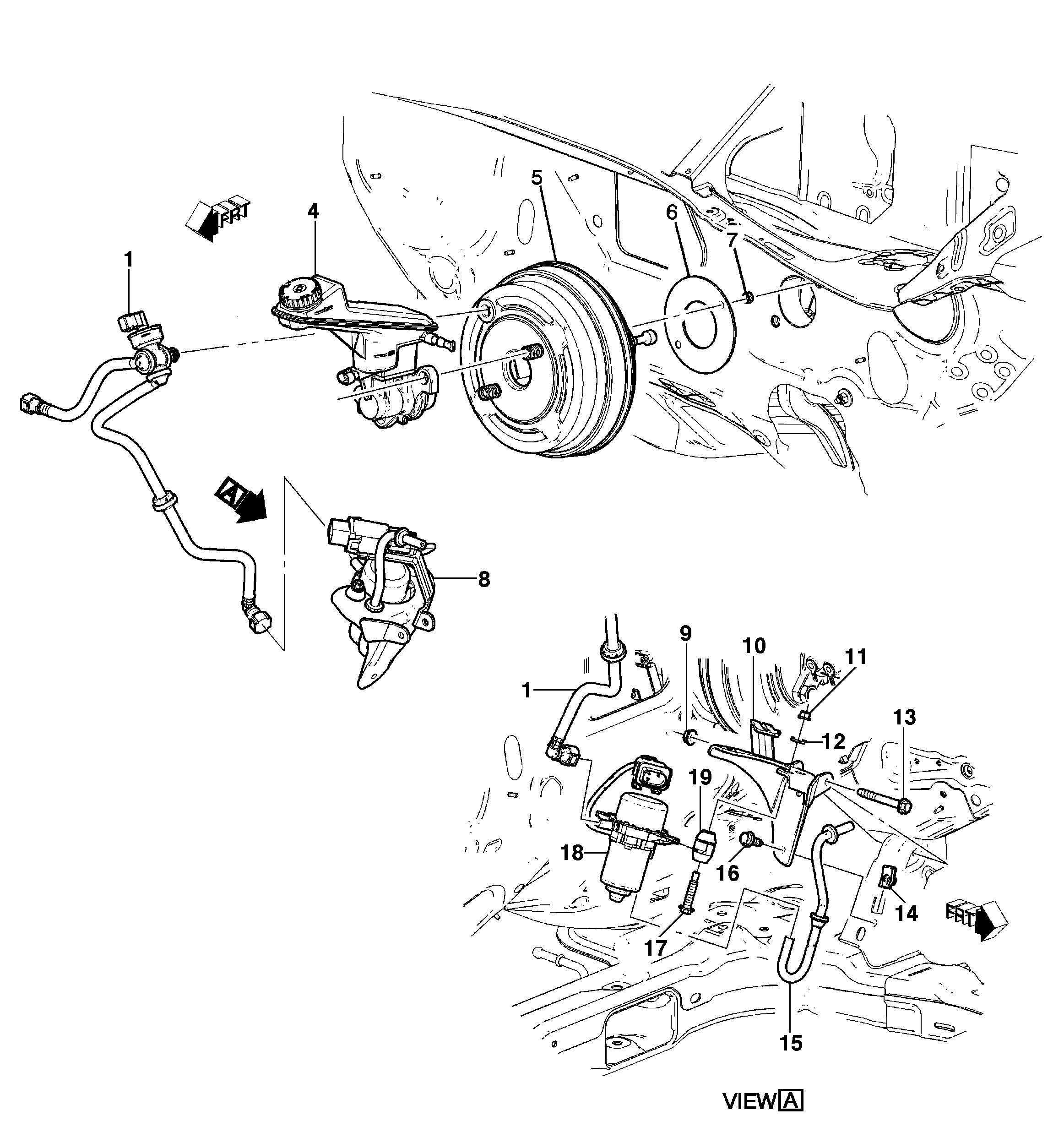 Montagem do servomotor do freio e cilindro mestre (transmissão automática)