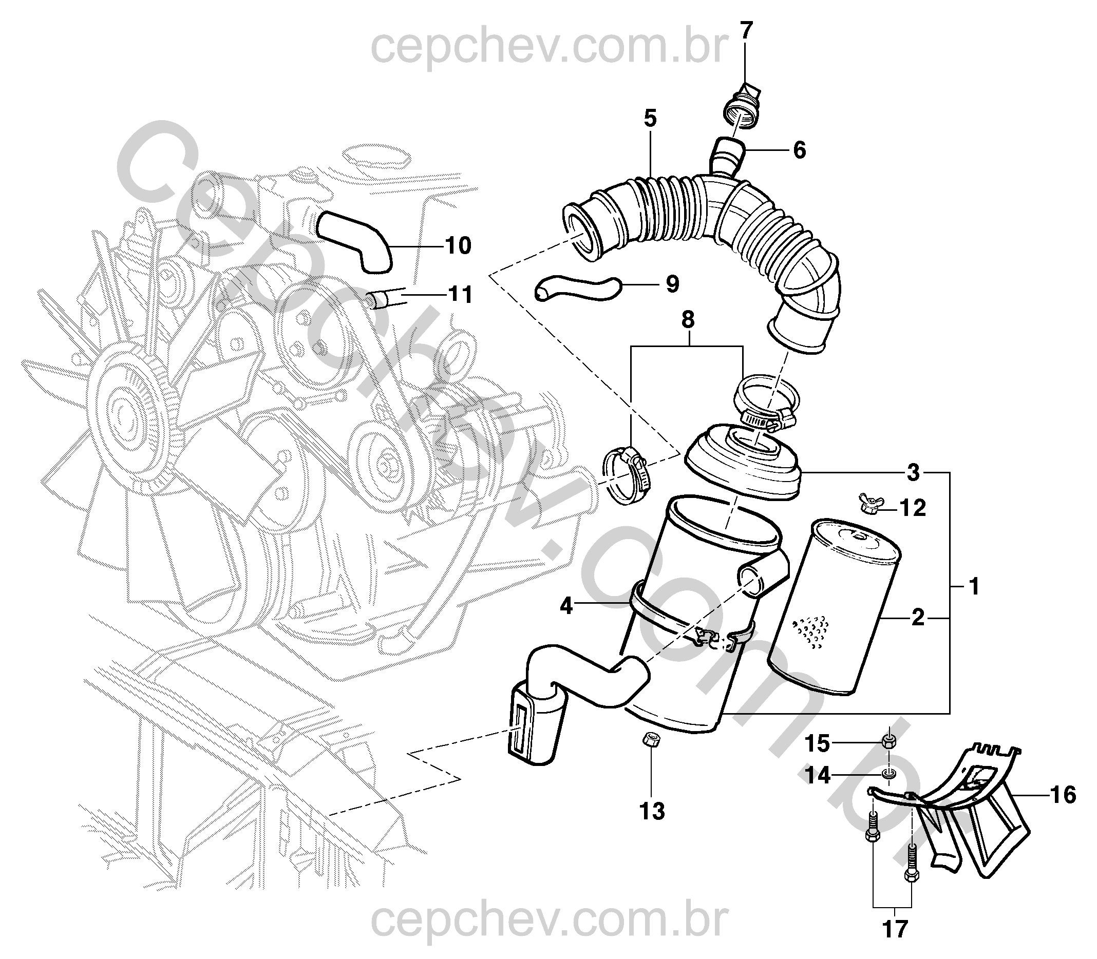 Filtro de ar e componentes para motor diesel LK6