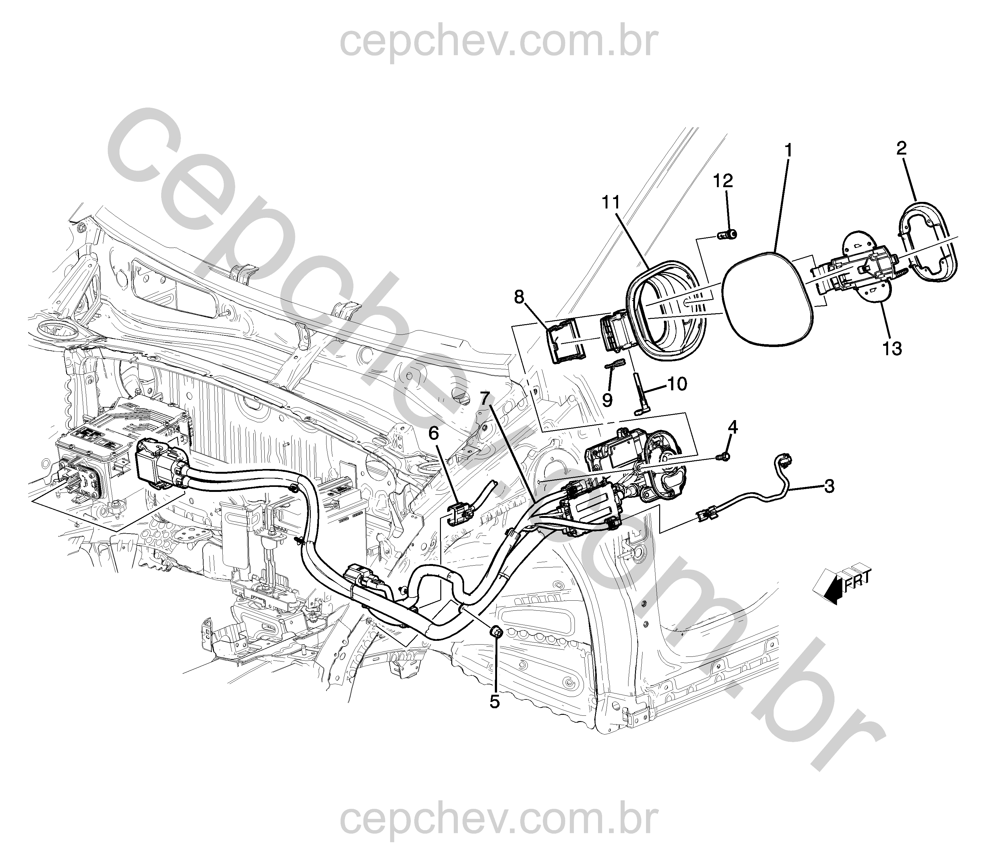 Porta e componentes do sistema de carregamento da bateria e motor acionador