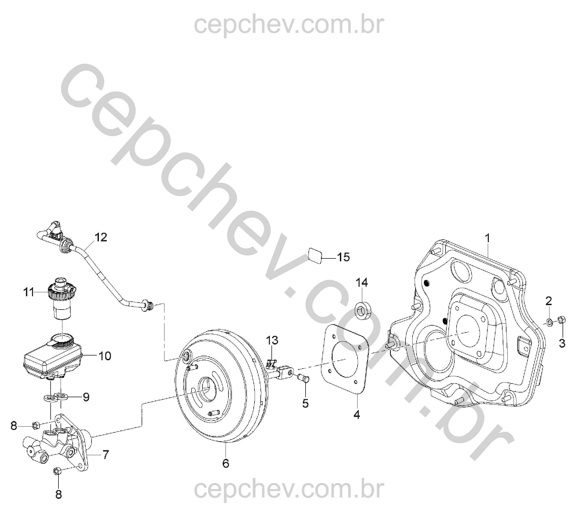 Montagem do servomotor e cilindro mestre do freio (J41, KUP)