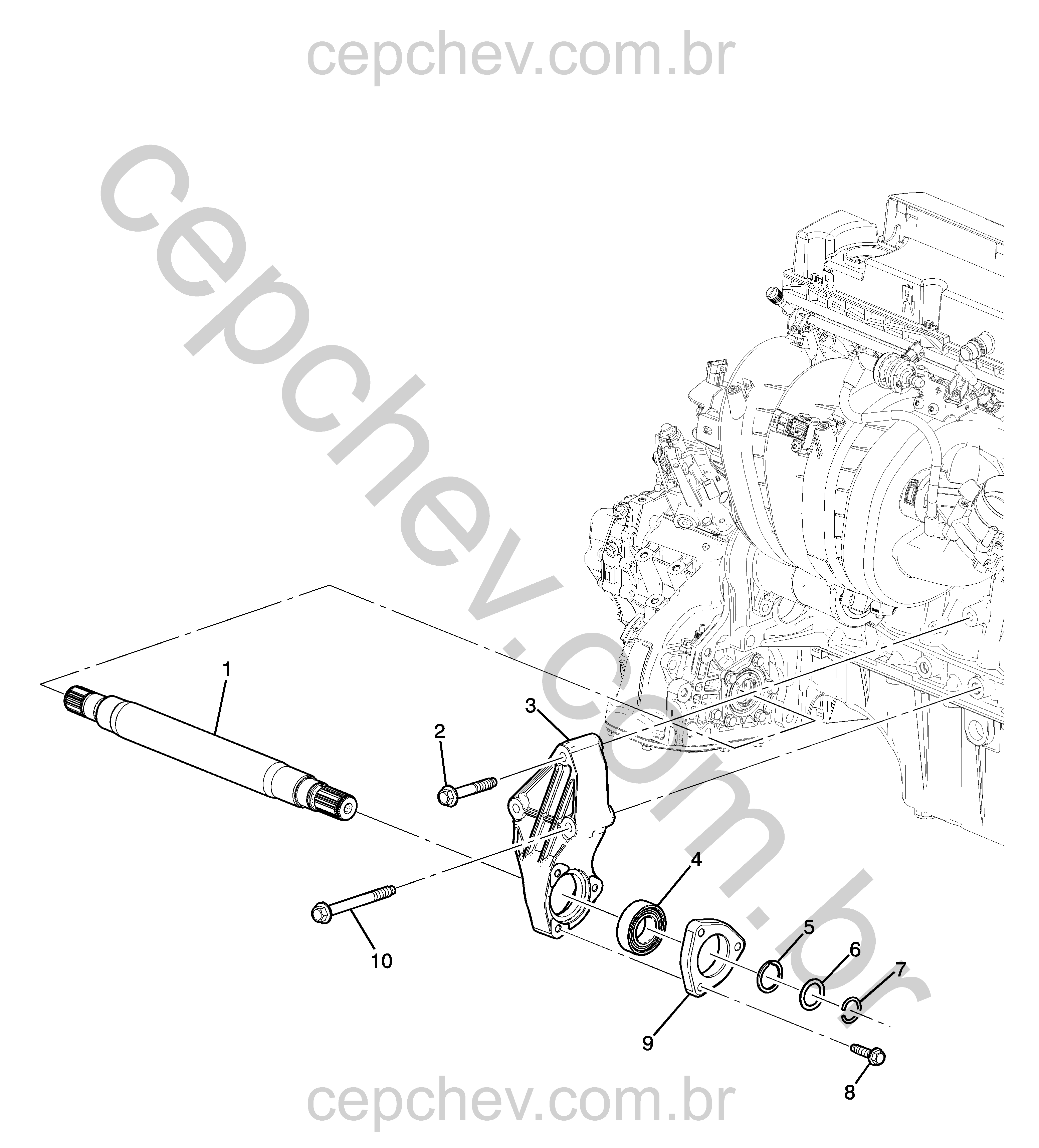 Eixo motor dianteiro intermediário e componentes de tração roda dianteira manual