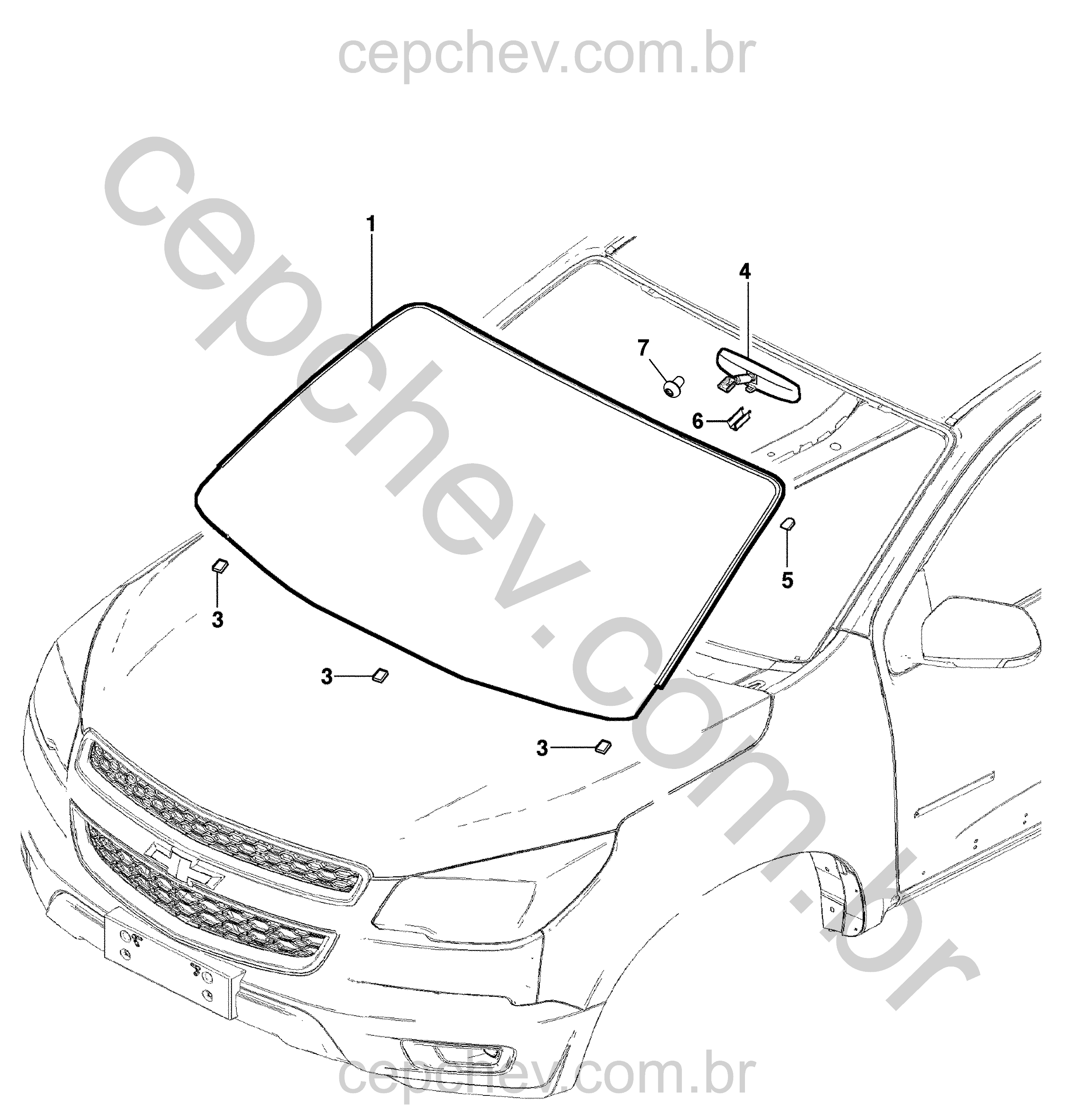 Adornos, para-brisa e espelhos retrovisores internos e externos