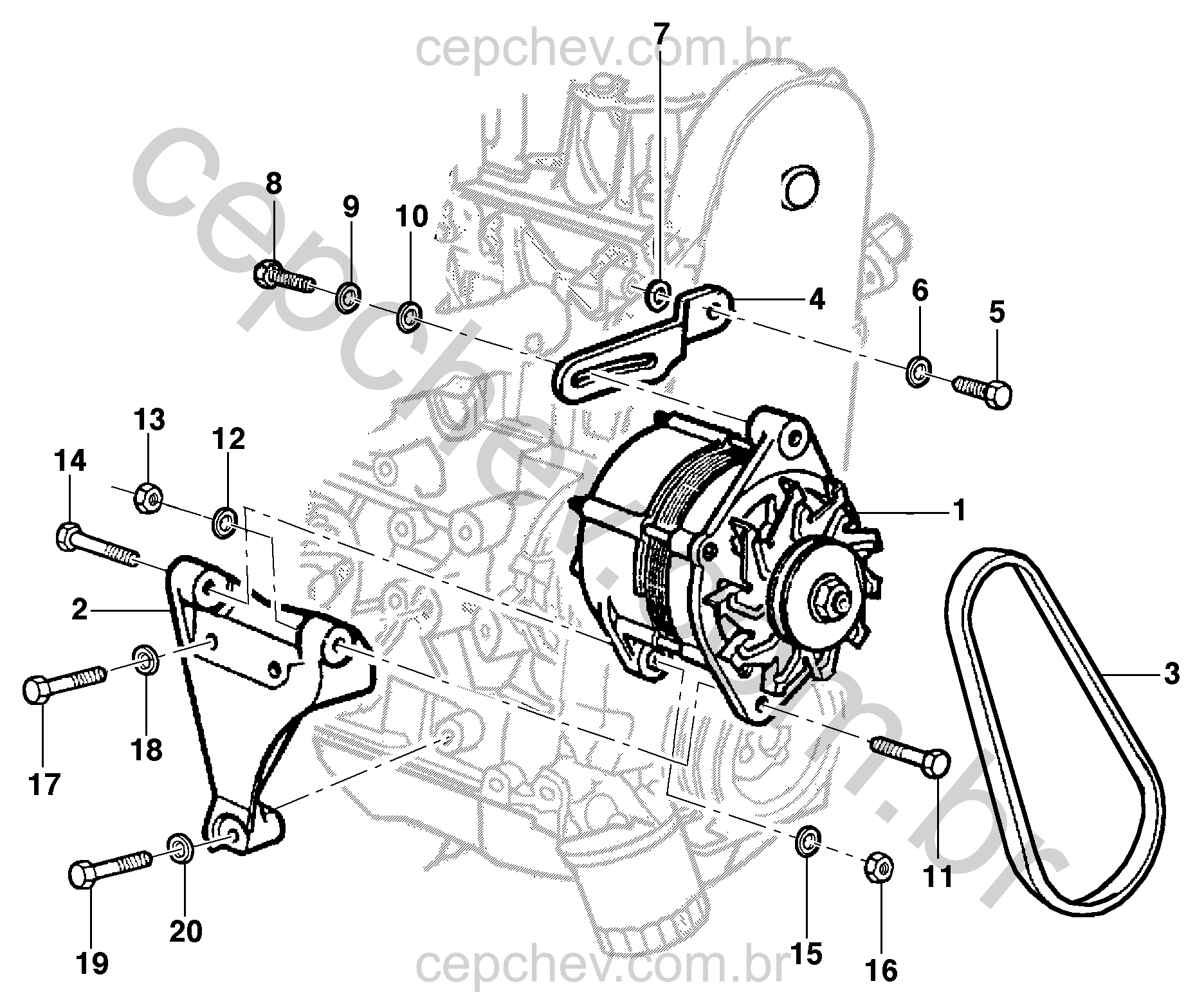 Fixação do alternador com direção mecânica motor LM3/LN2