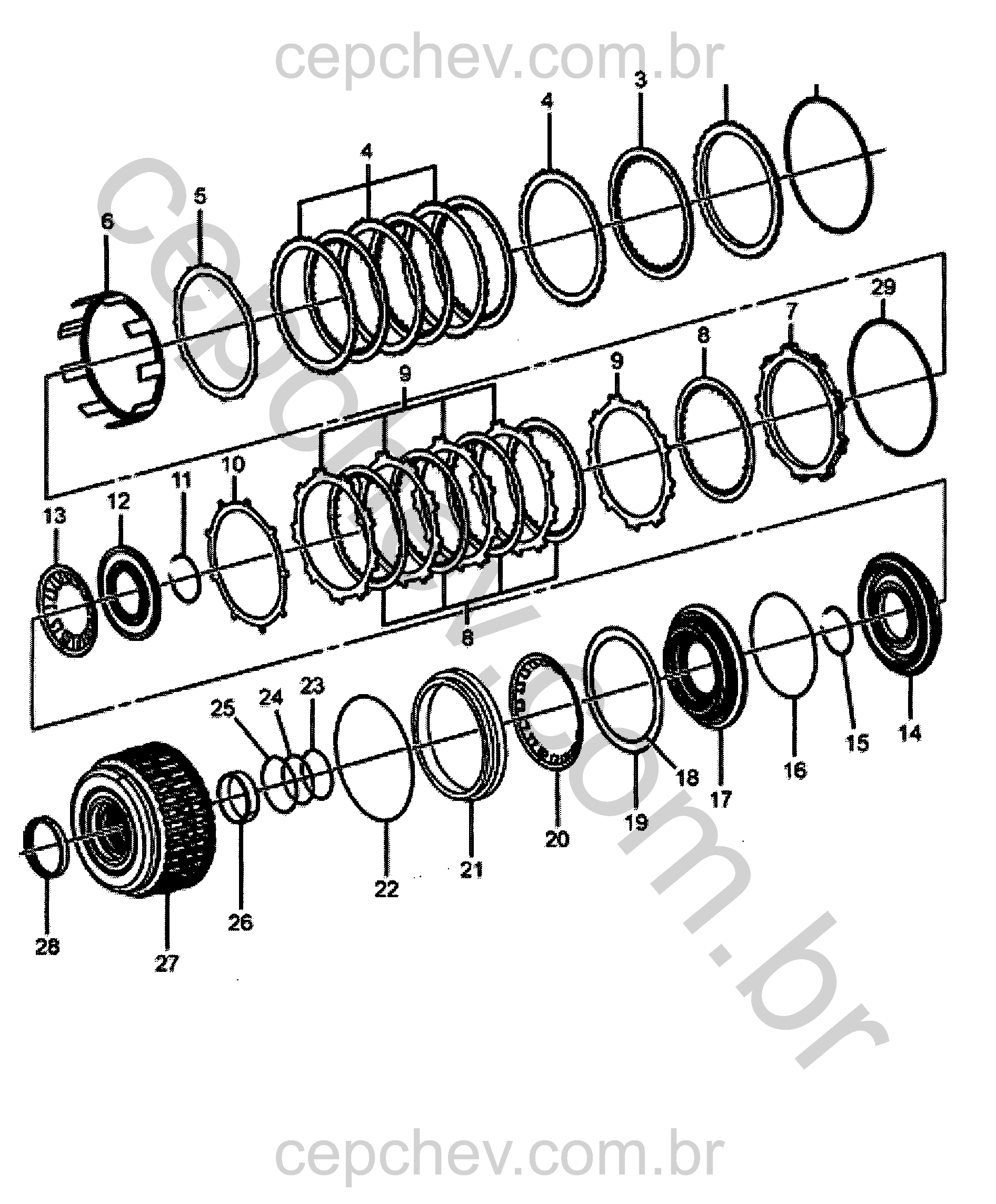Transmissão automática conjunto de embreagem 1-2-3-4 e 3-5 ré (MYB)