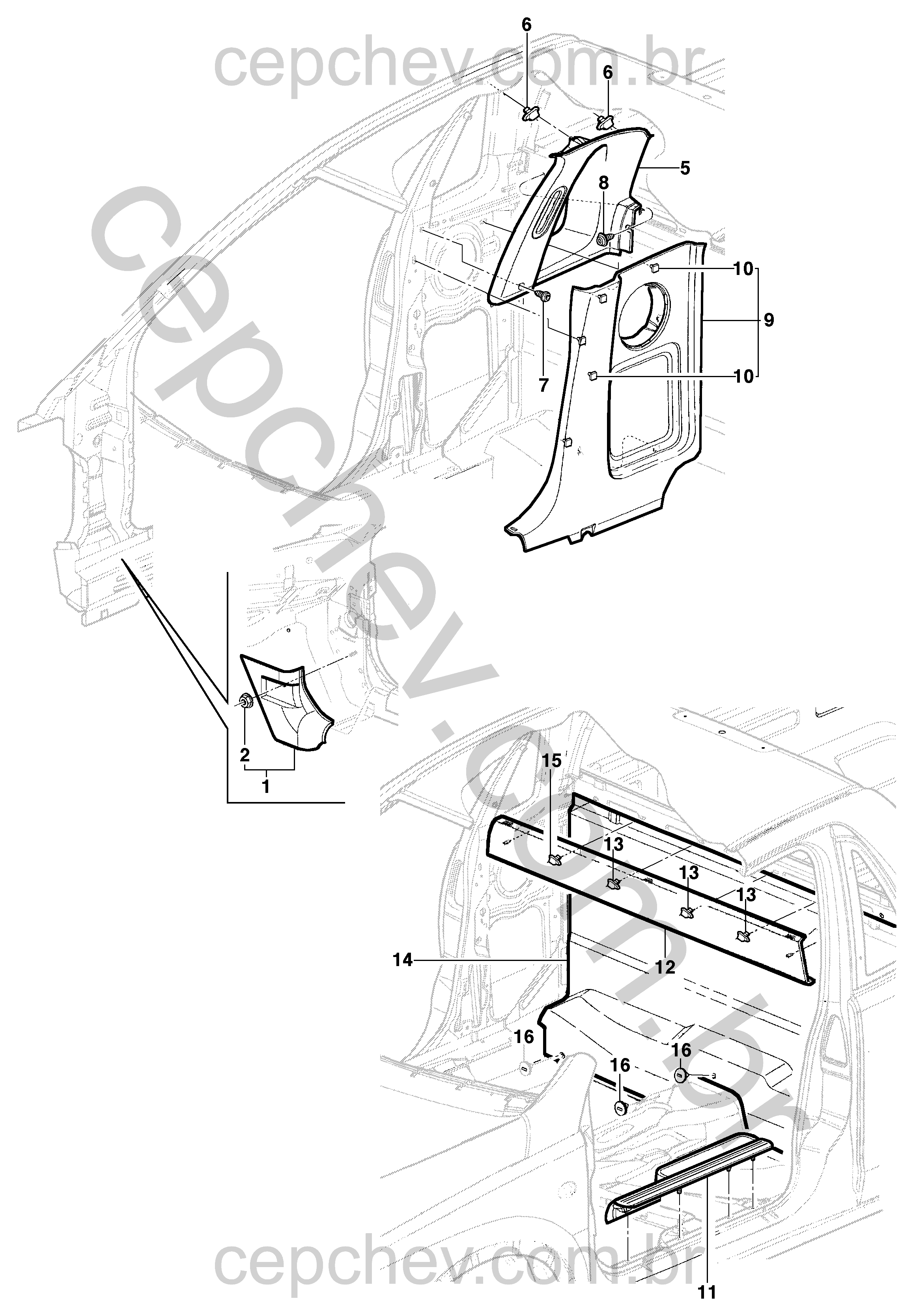 Acabamento interno e painéis laterais para pick-up