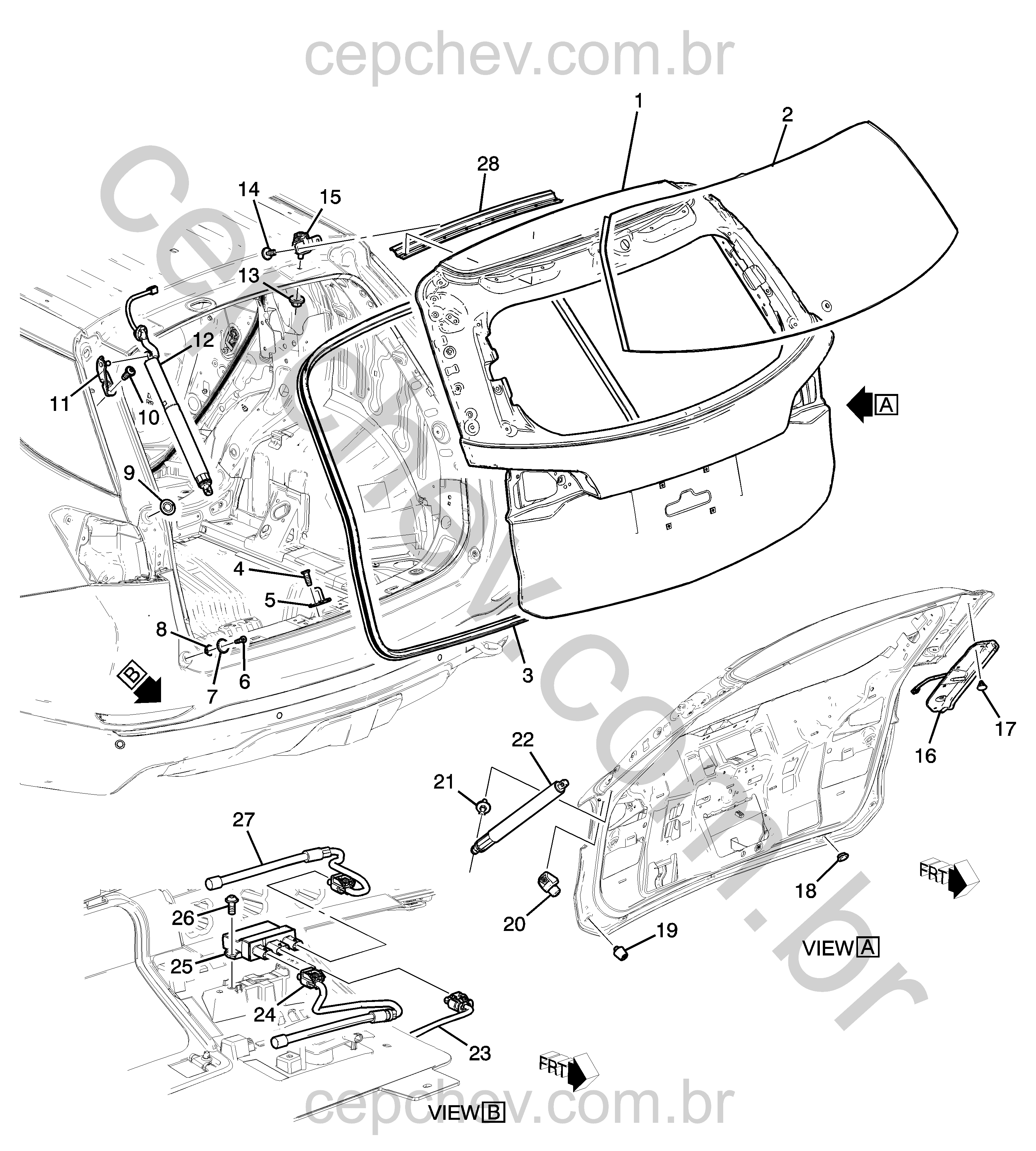 Componentes físicos da tampa elevatória automática (2018–2021) XJ26