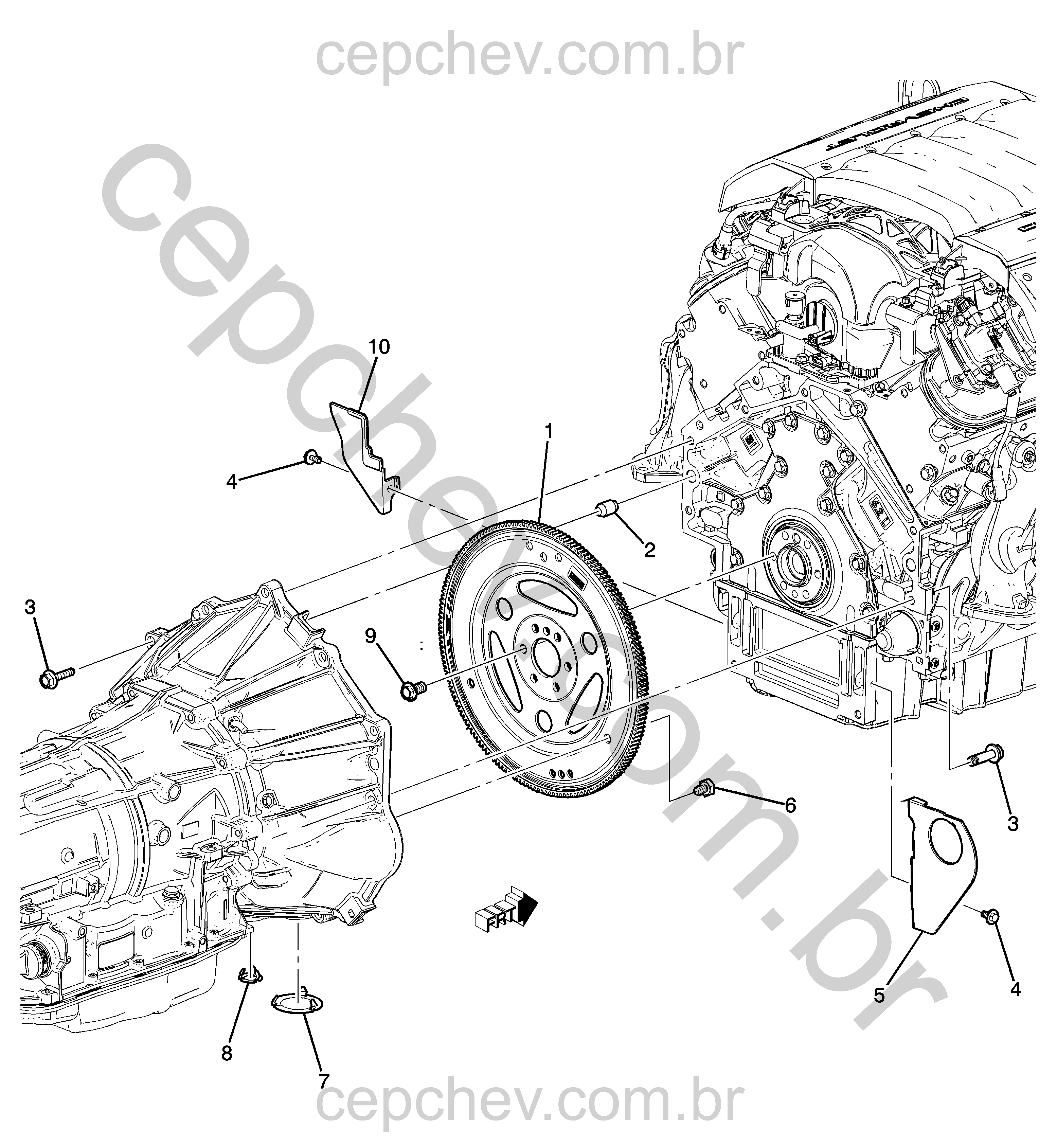 Fixação do motor e transmissão automática com conversor de torque e tampas