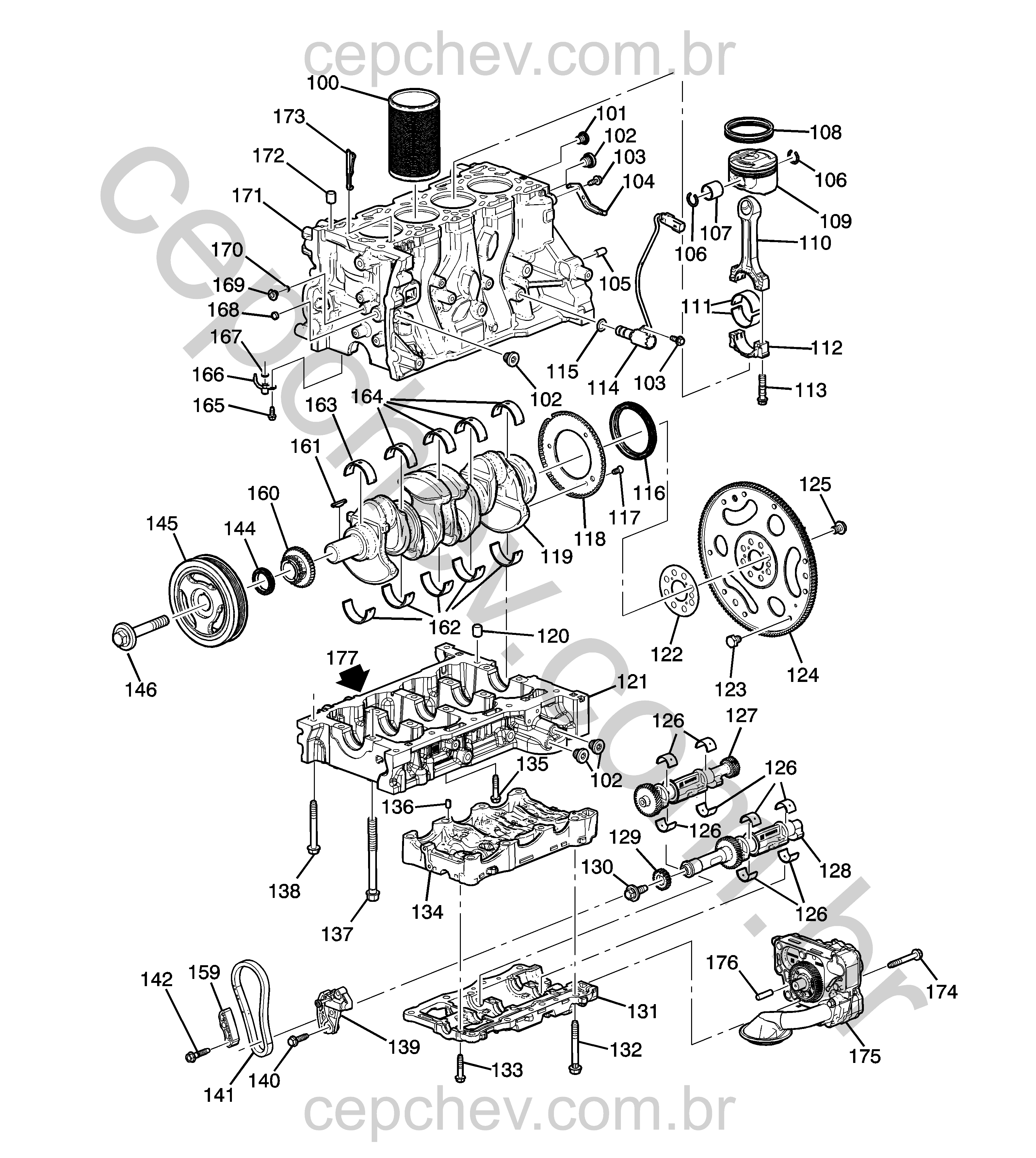 Bloco do motor 2.0L L4 e peças internas (LTG) (2018–2019)