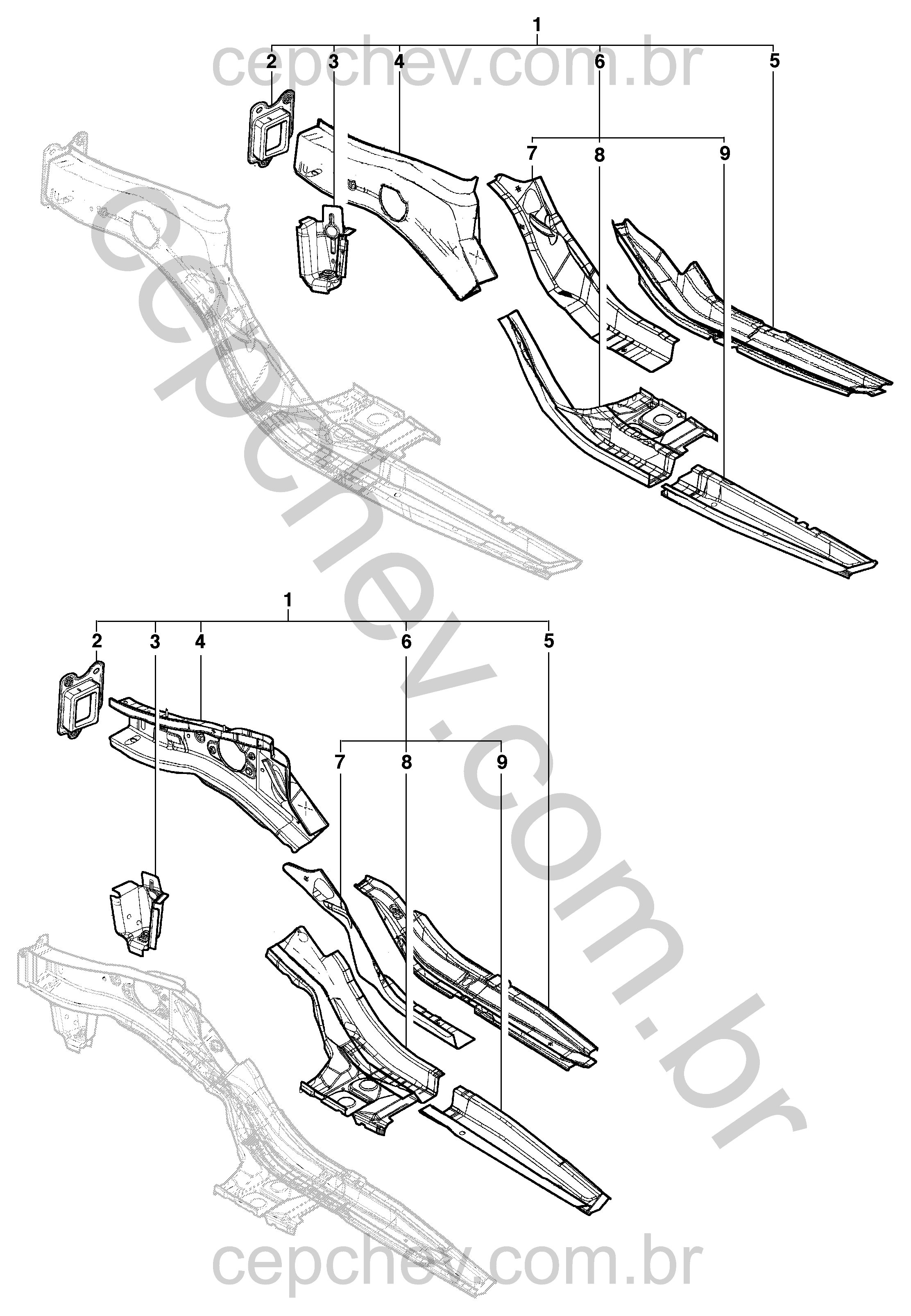 Longarinas dianteiras e reforços para sedan, hatch e pick-up