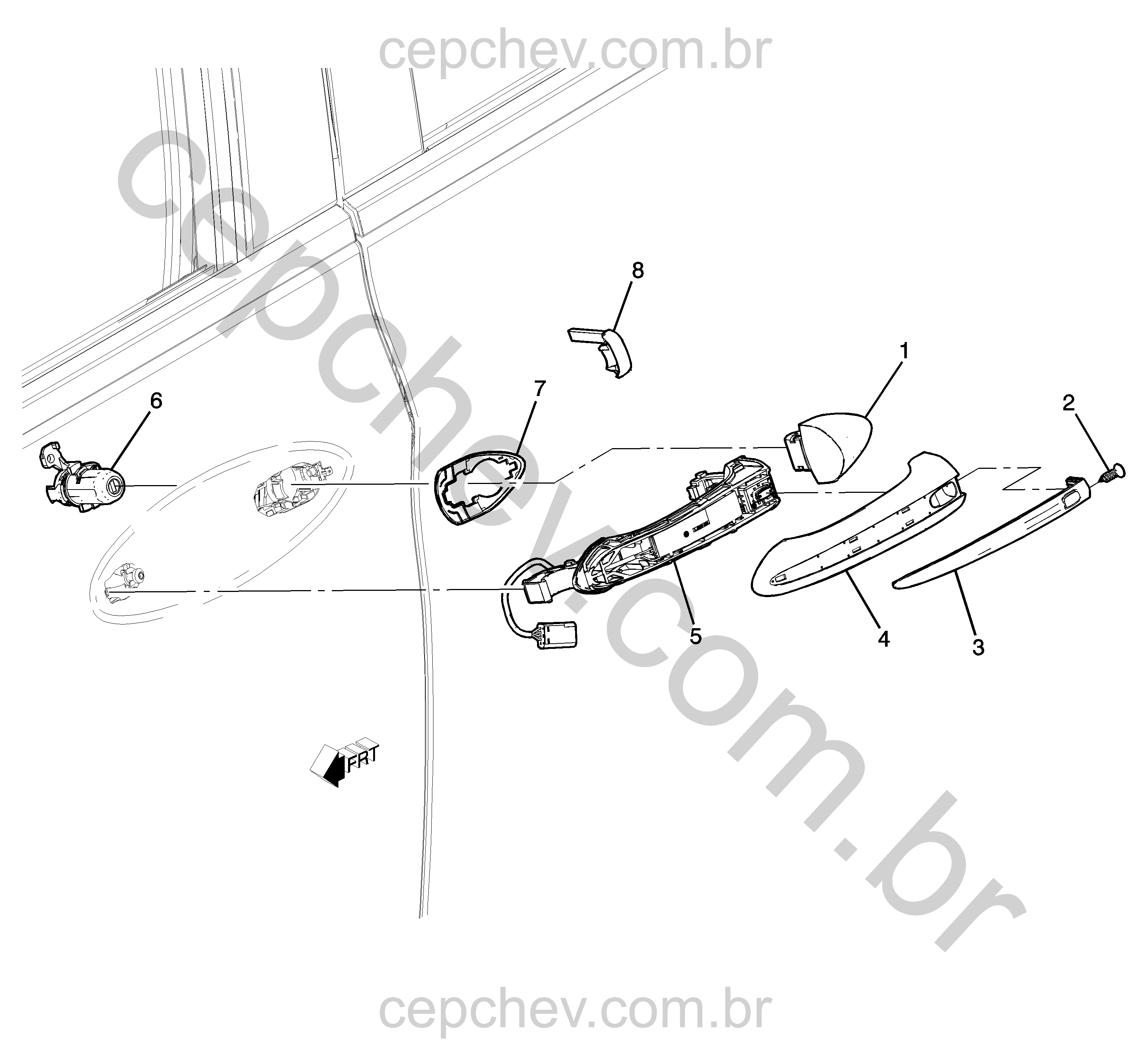 Componentes da porta dianteira lado motorista (2022–2023) inserto cromado