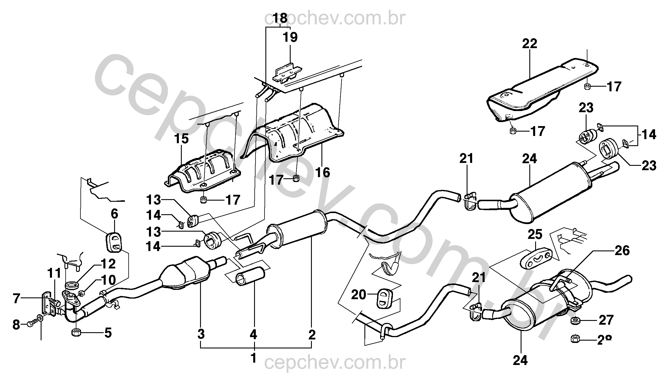 Sistema de escapamento e silenciador para motores a diesel