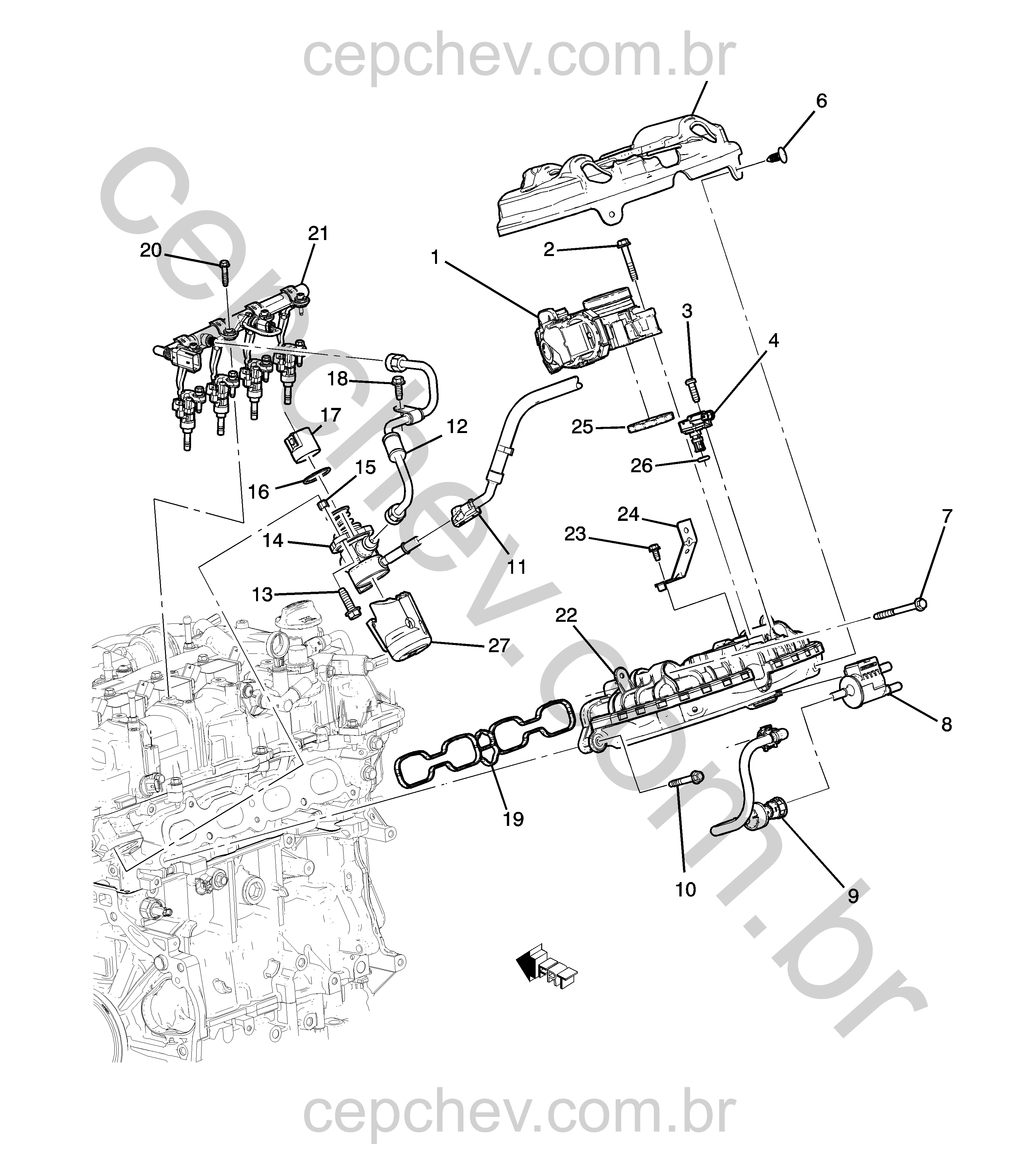 Conjunto motor 1.5L L4 admissão e sistema de combustível (LYT/1.5)