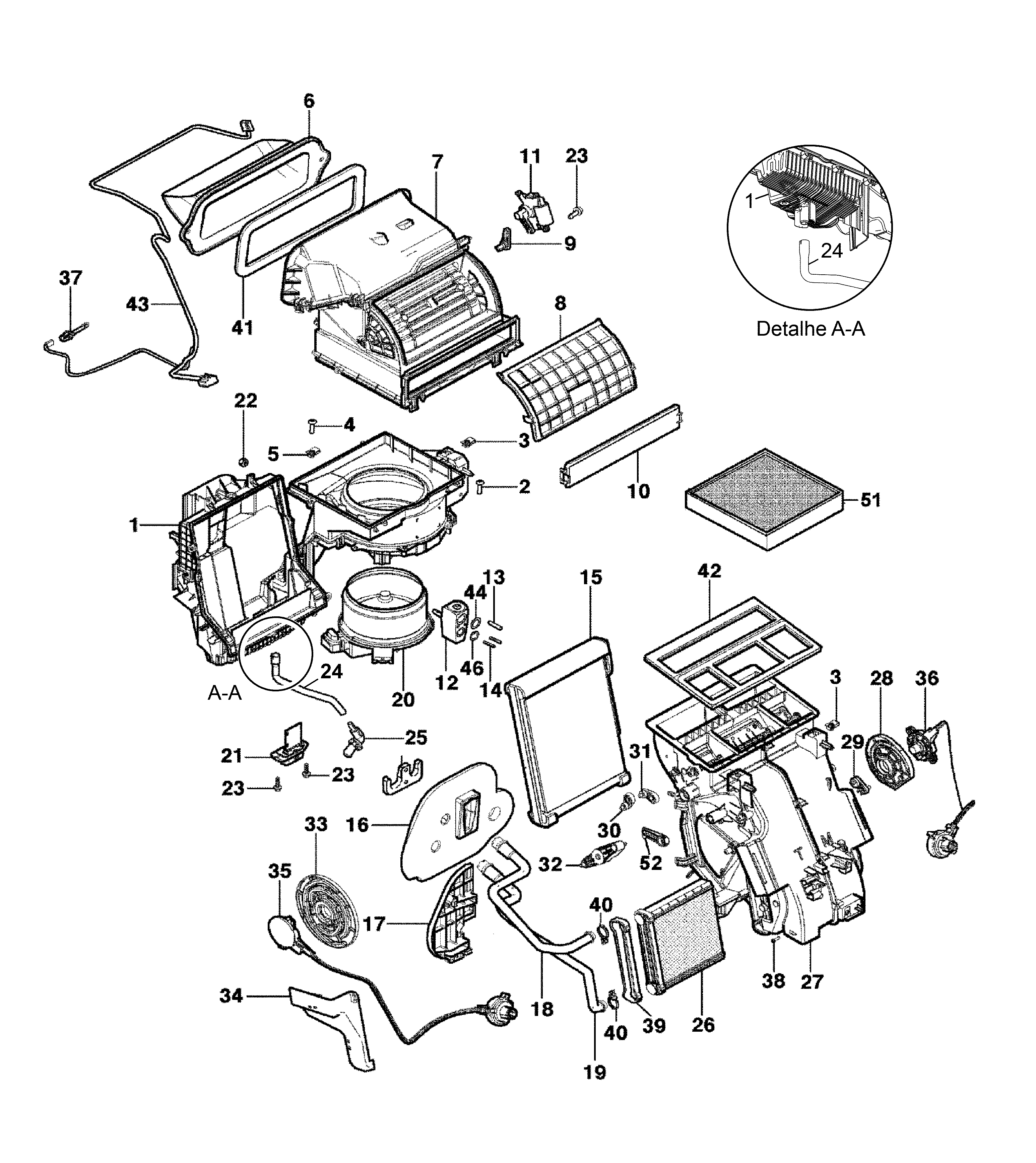 Conjunto ar-condicionado, aquecedor e módulo de ventilação automotiva