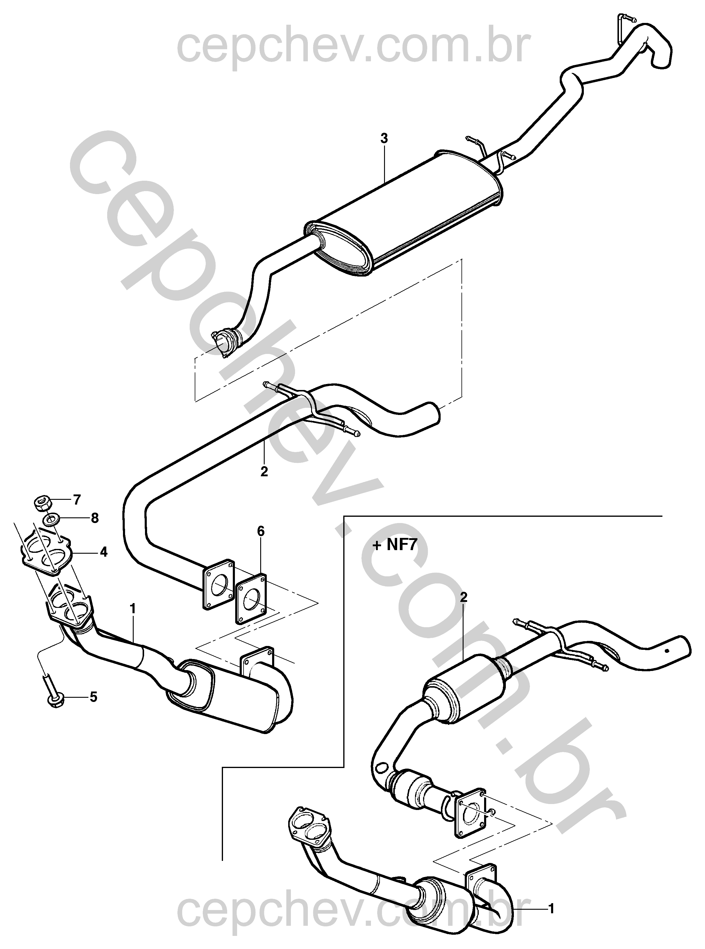 Escapamento para motor flexpower com tubos, juntas e silenciador