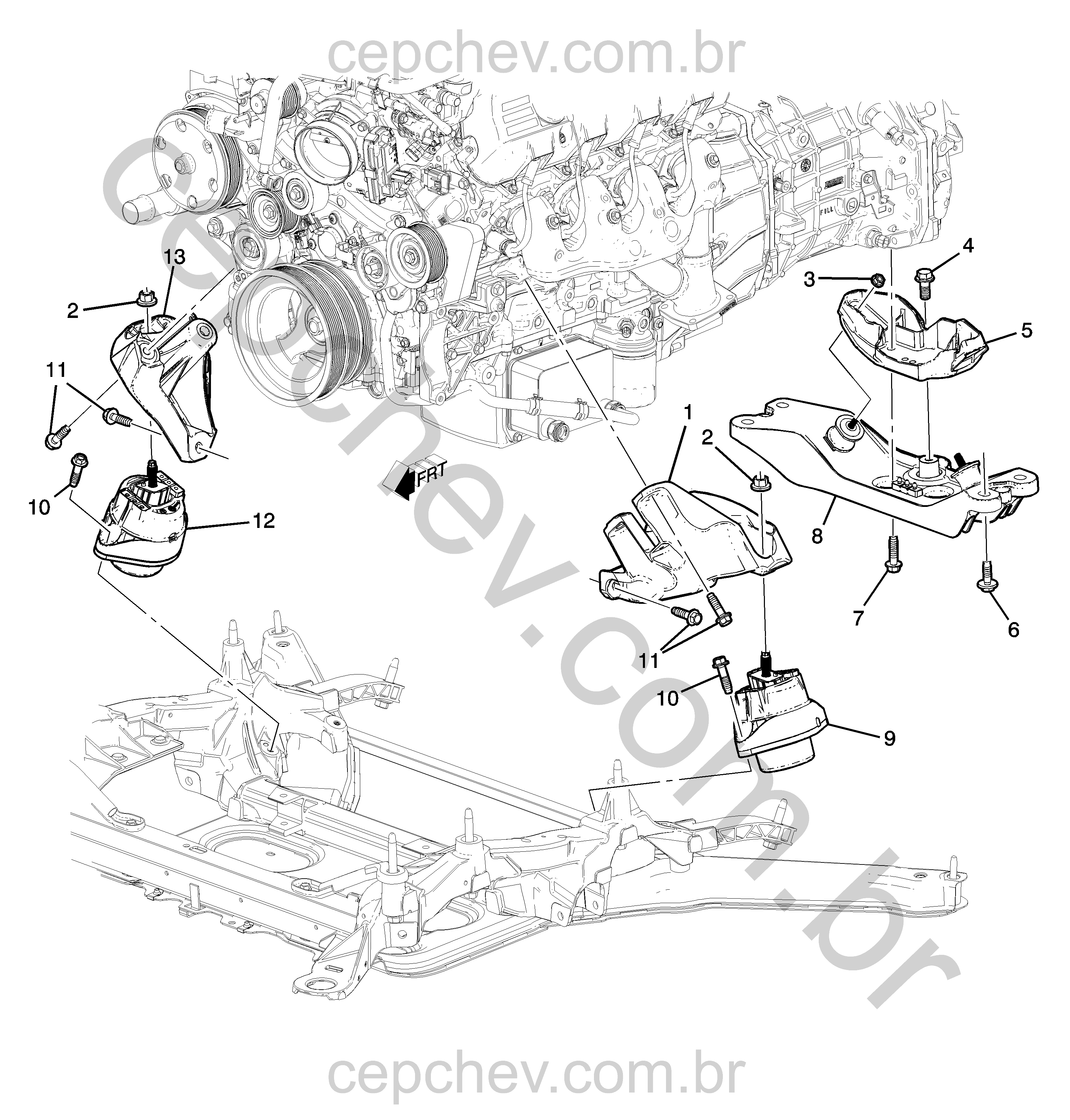 Montagem de motor 6.2 LT4 e transmissão manual MJK com suportes e fixações