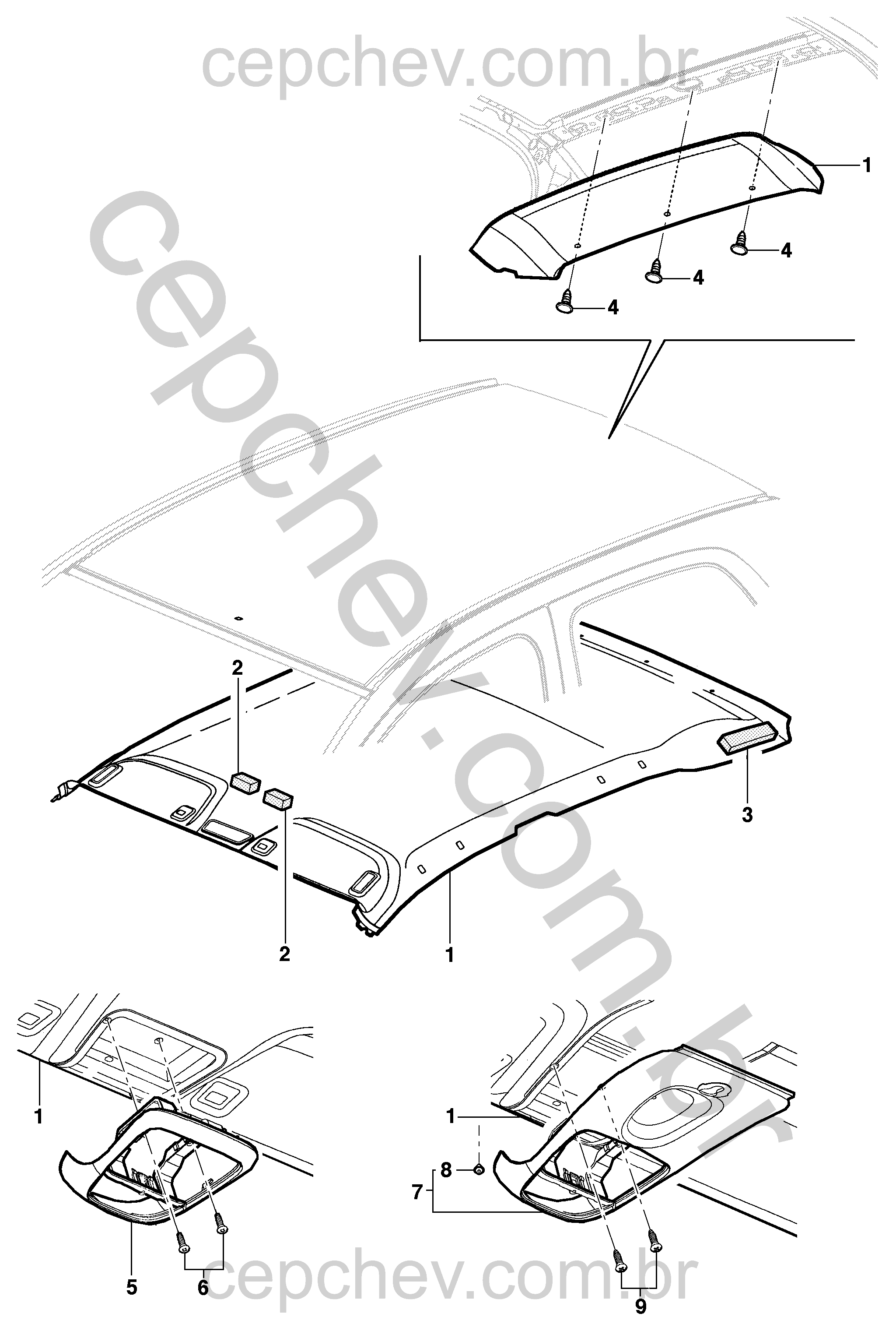 Acabamento do teto para sedan e hatch