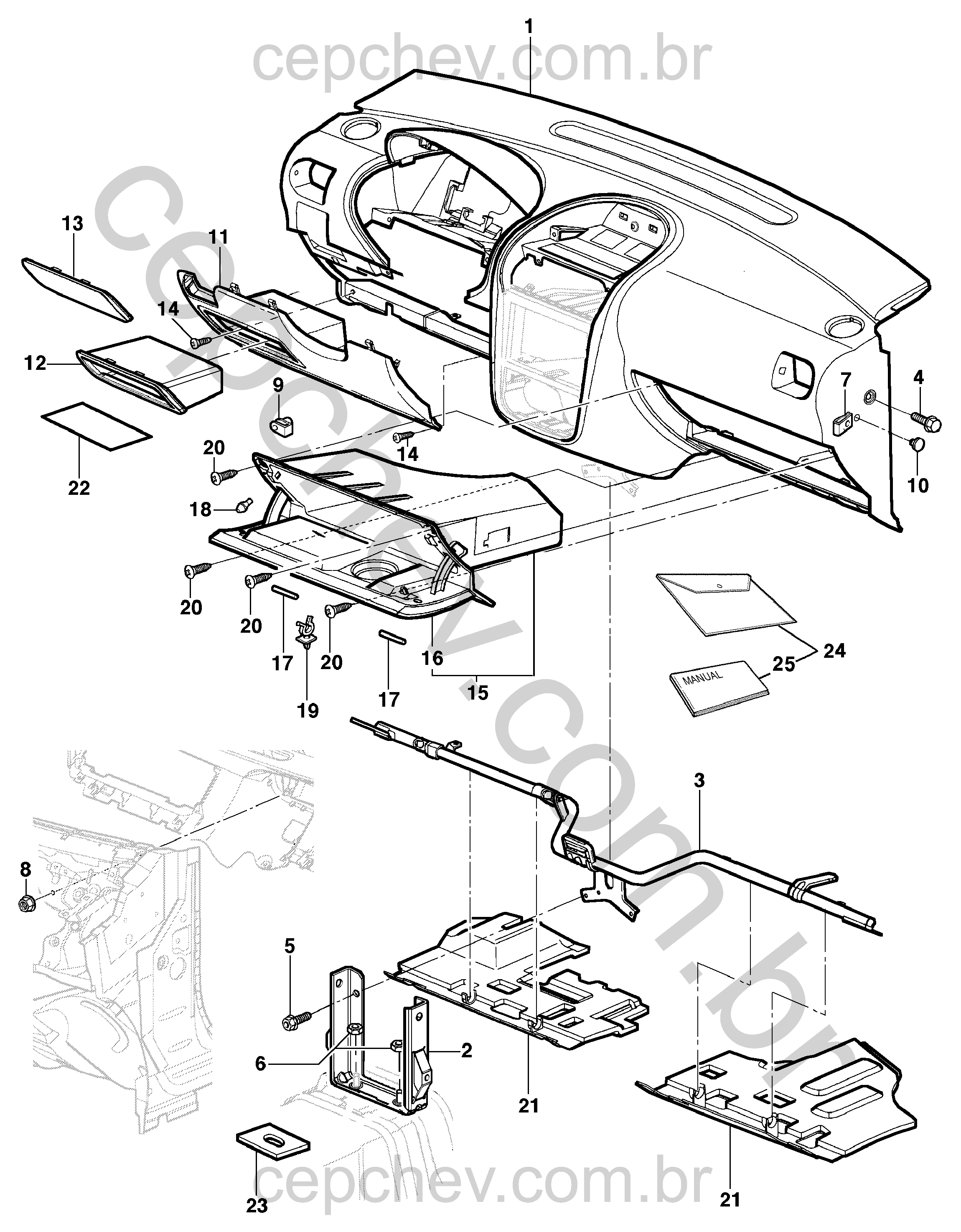 Cobertura e acabamento do painel de instrumentos e porta-luvas para sedan, hatch e pick-up