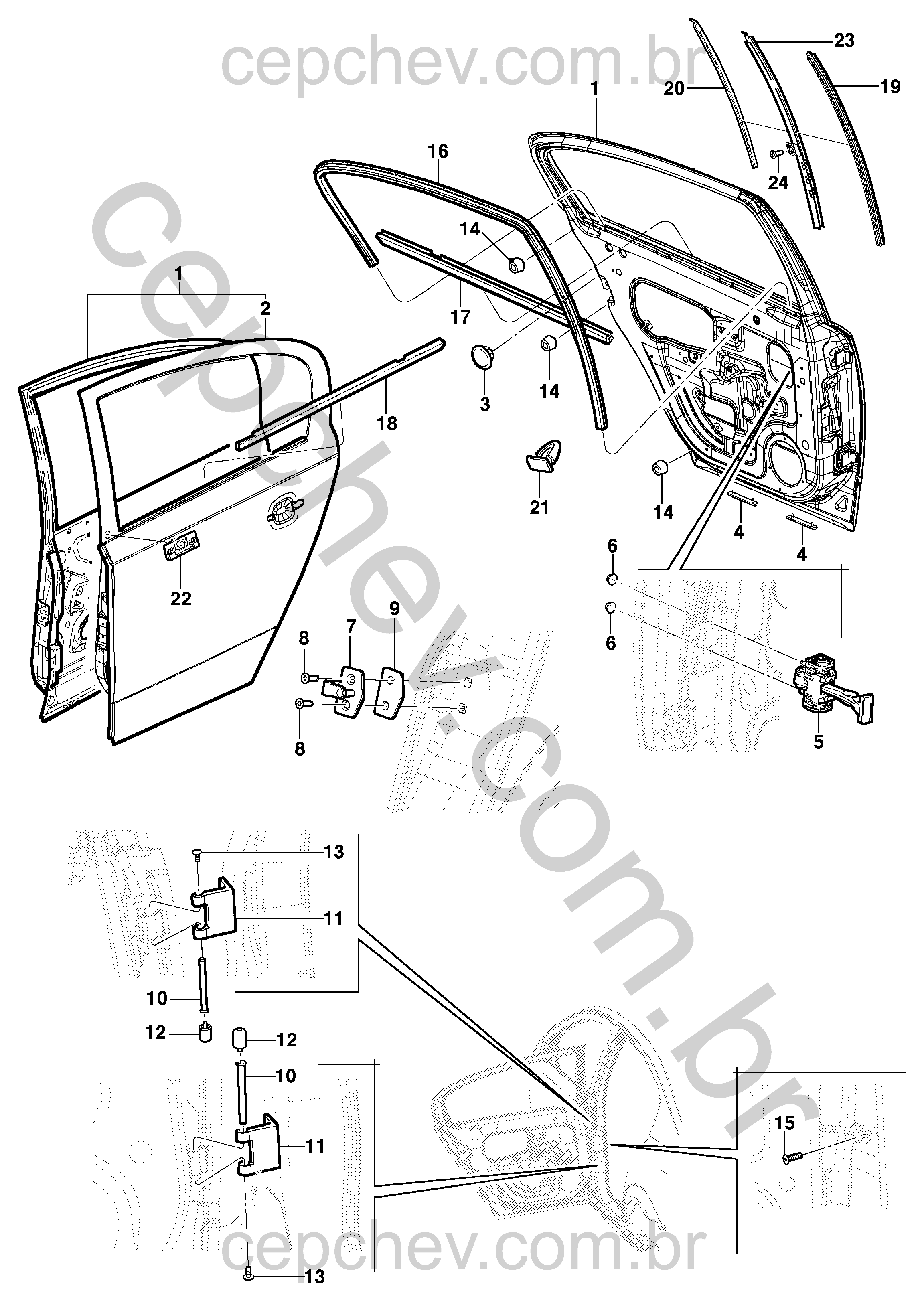 Porta traseira e componentes (Sedan)