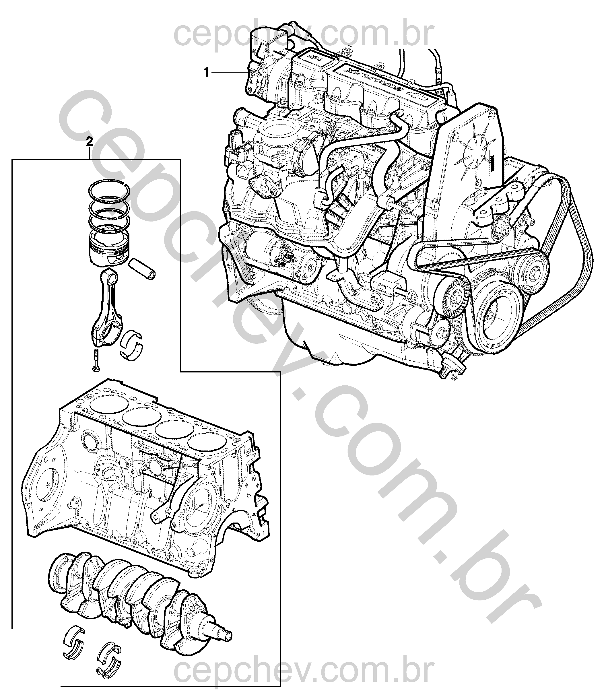 Conjunto motor 1.4 L (85–86 CID)
