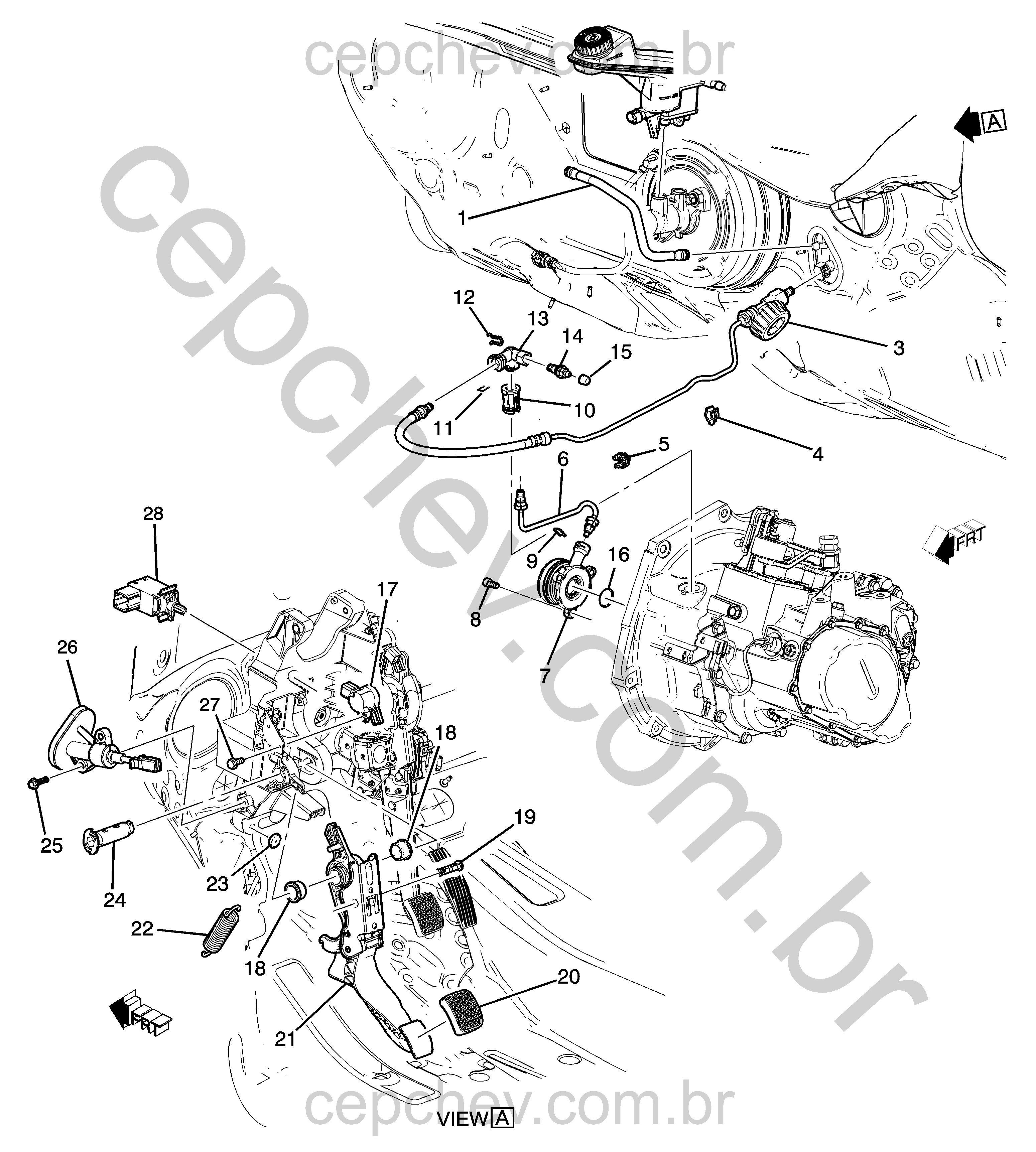 Pedal e cilindros da embreagem (transmissão manual MXP) (2012)