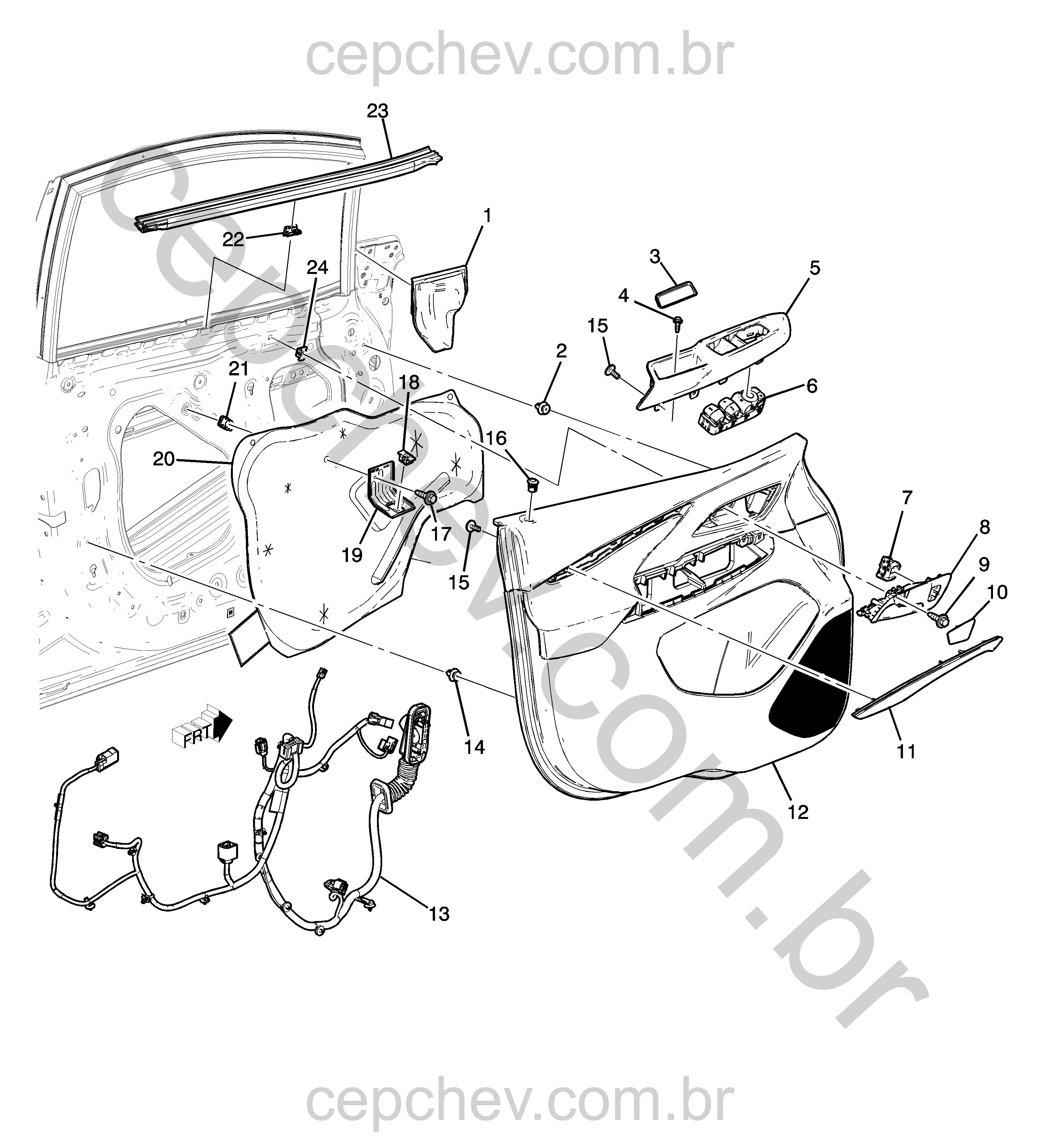 Adorno e acabamento da porta dianteira motorista (2022–2023) áudio performance
