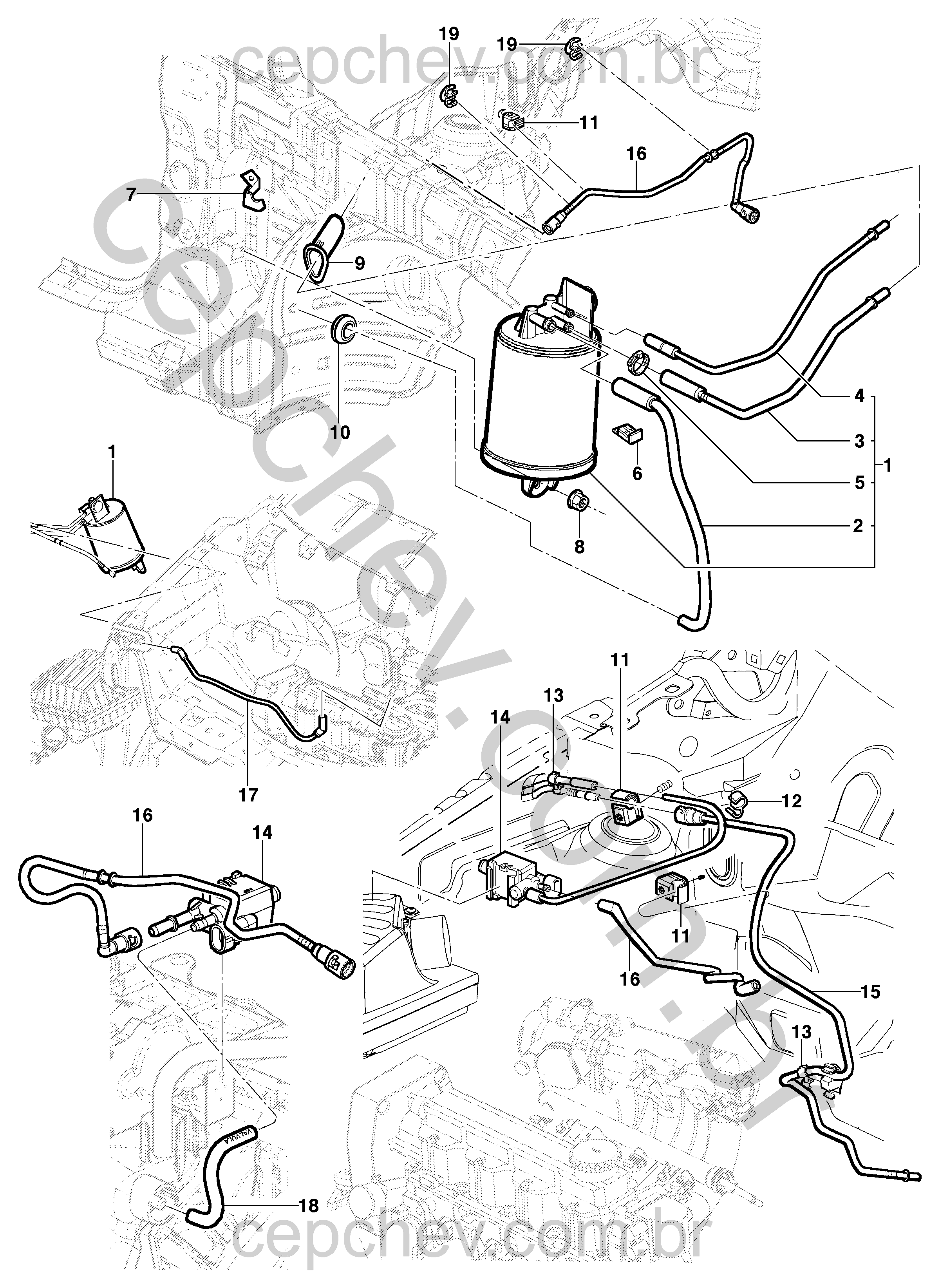 Reservatório de vapor canister para sedan, hatch e pick-up