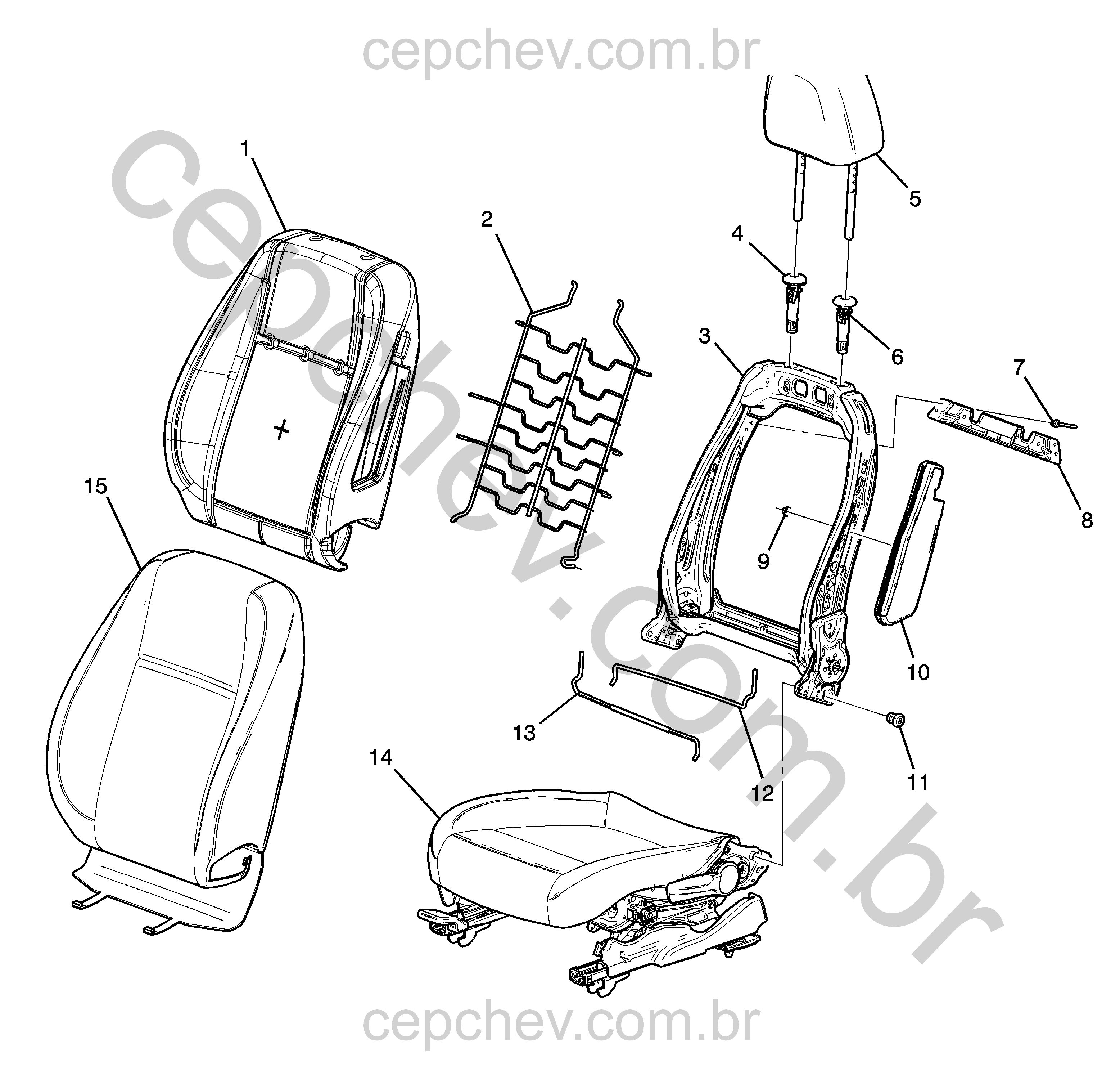 Conjunto bancos dianteiro e traseiro (2014) com estrutura, estofamento e airbag lateral