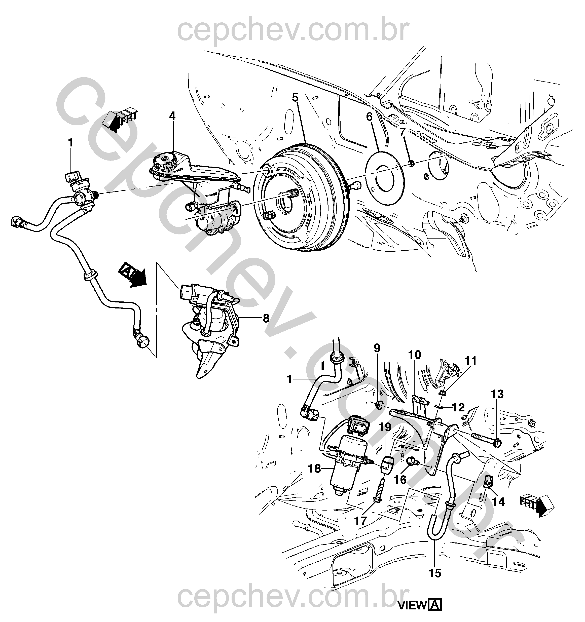 Montagem do servomotor do freio e cilindro mestre (transmissão automática)