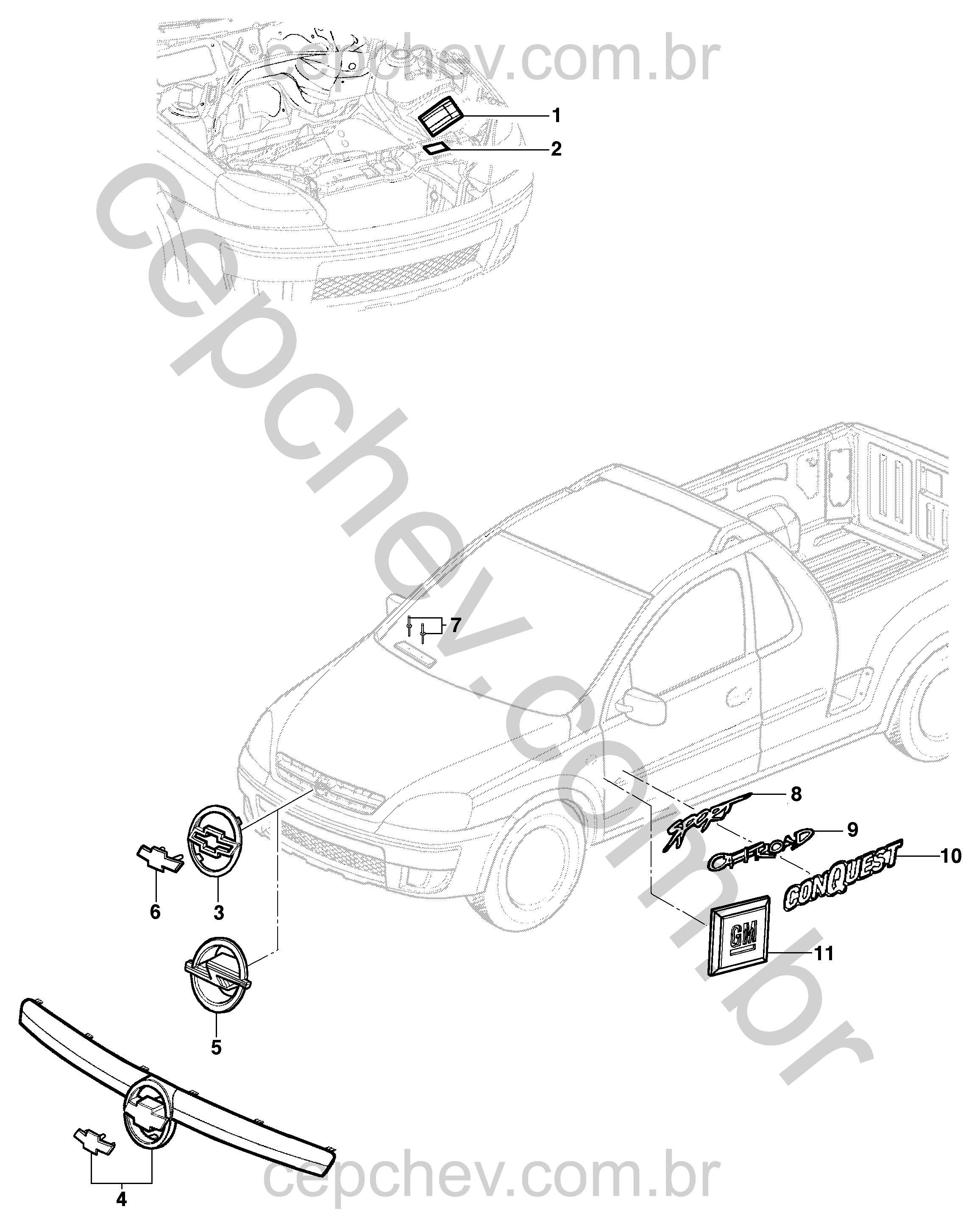 Emblemas, decalques e etiquetas para pick-up dianteiro e lateral