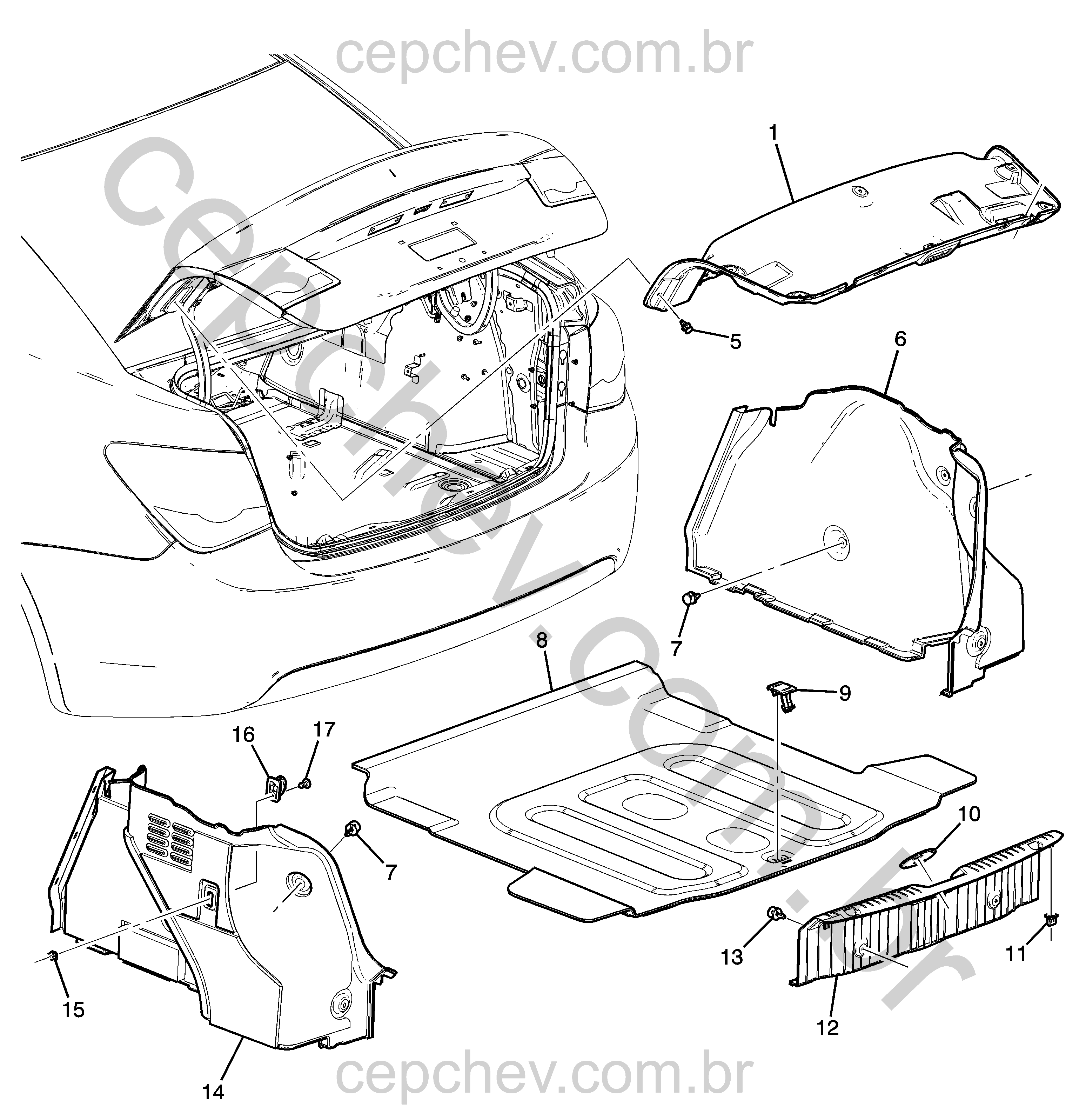Acabamento interno e painéis do compartimento traseiro (preto)