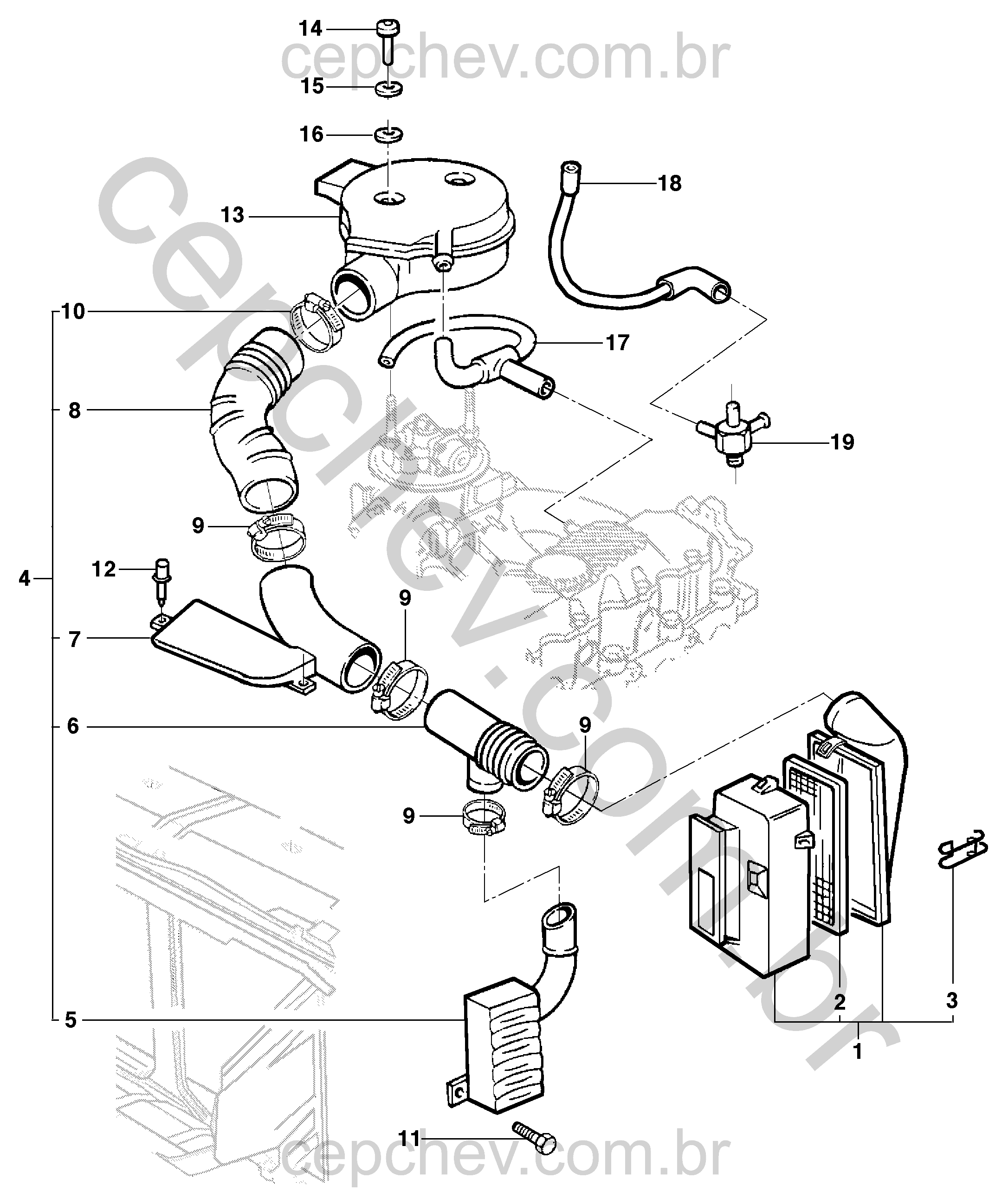 Filtro de ar e dutos para motor gasolina LM3