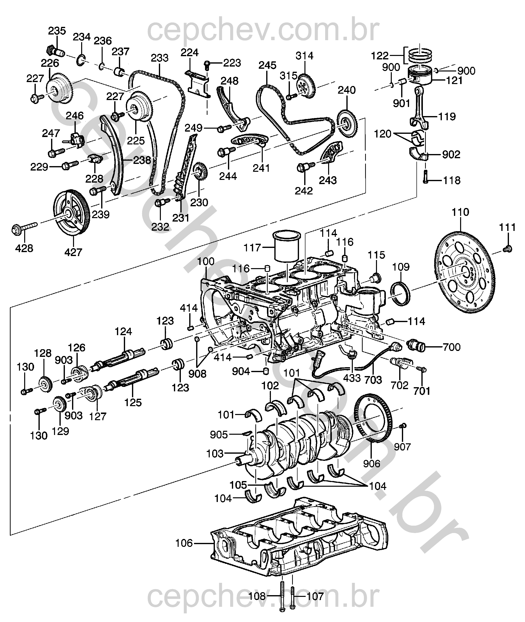 Conjunto motor 2.4L L4 bloco cilindro e peças internas (LE9/2.4)