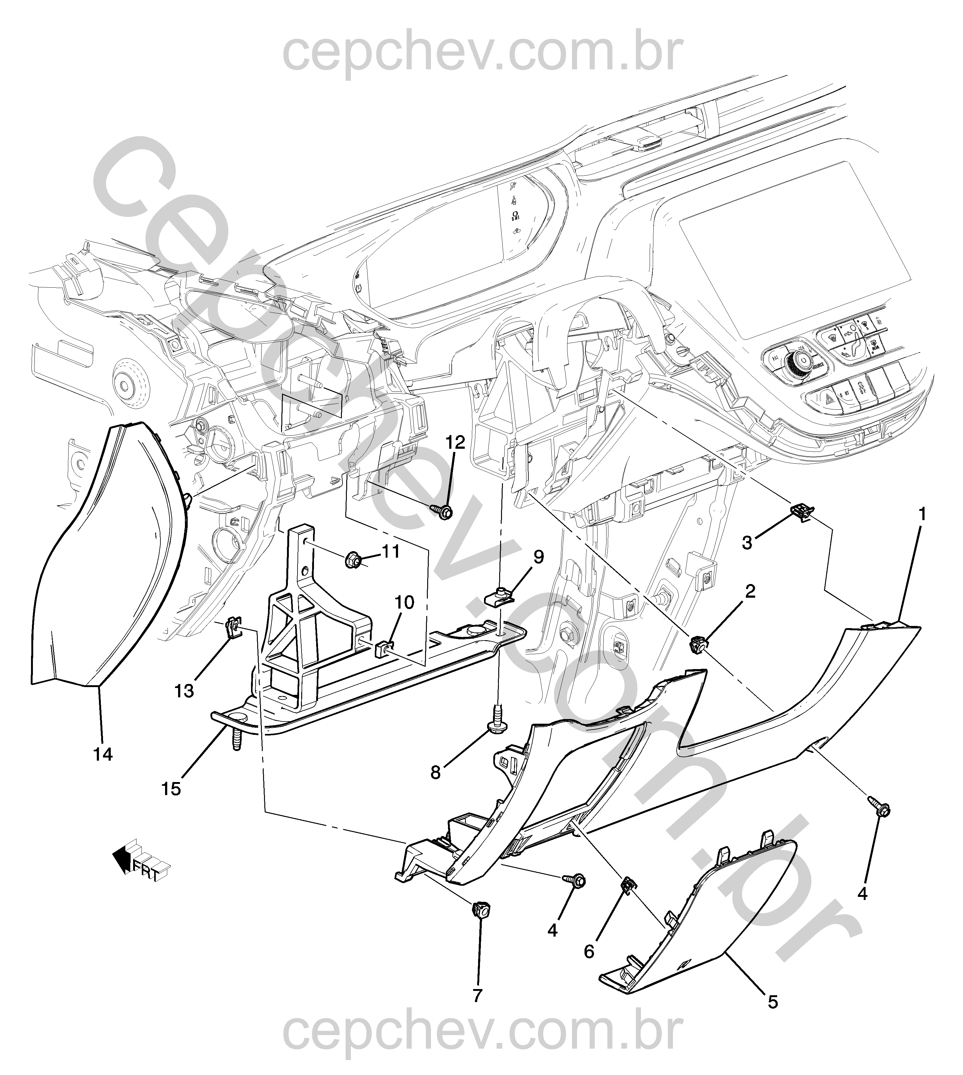 Painel de instrumentos inferior esquerdo (2017–2021) e suporte airbag