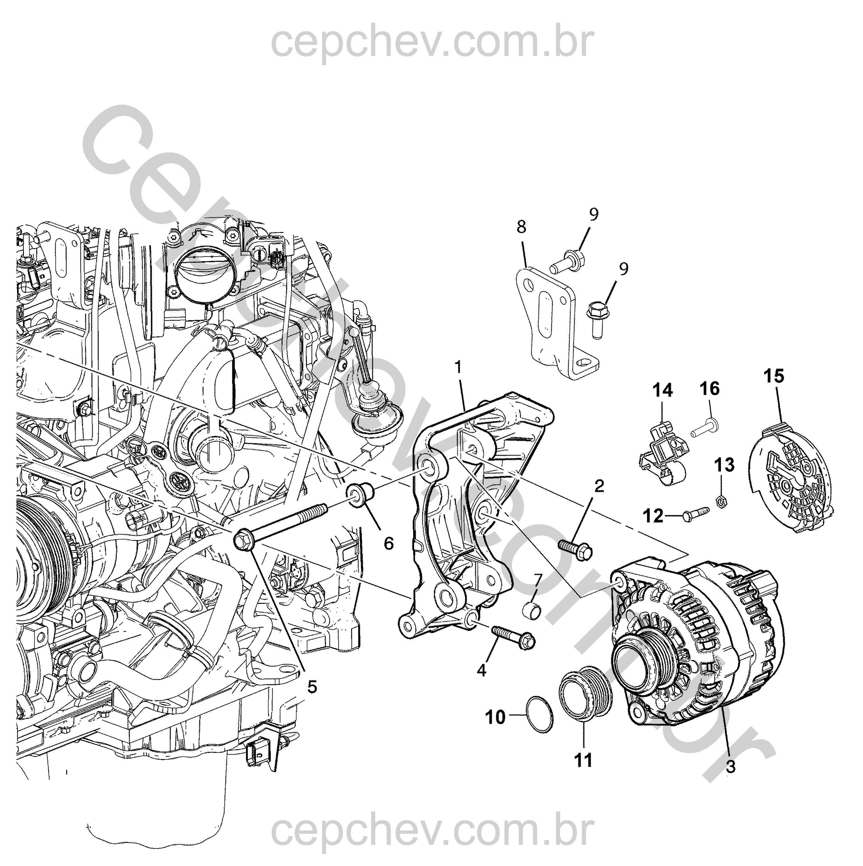 Conjunto alternador e regulador de tensão para motor 2.8L diesel (LWH, LWN)